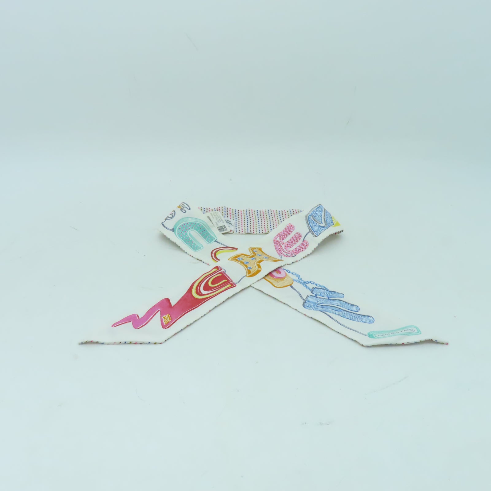 HERMES 【激減優惠】絲質Twilly絲巾白色/彩色