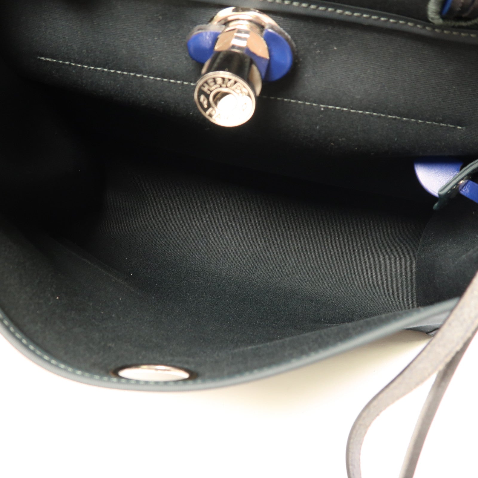 HERMES 帆布Herbag PM銀扣手挽肩背兩用袋Vert Cypress/Bleu Saphir