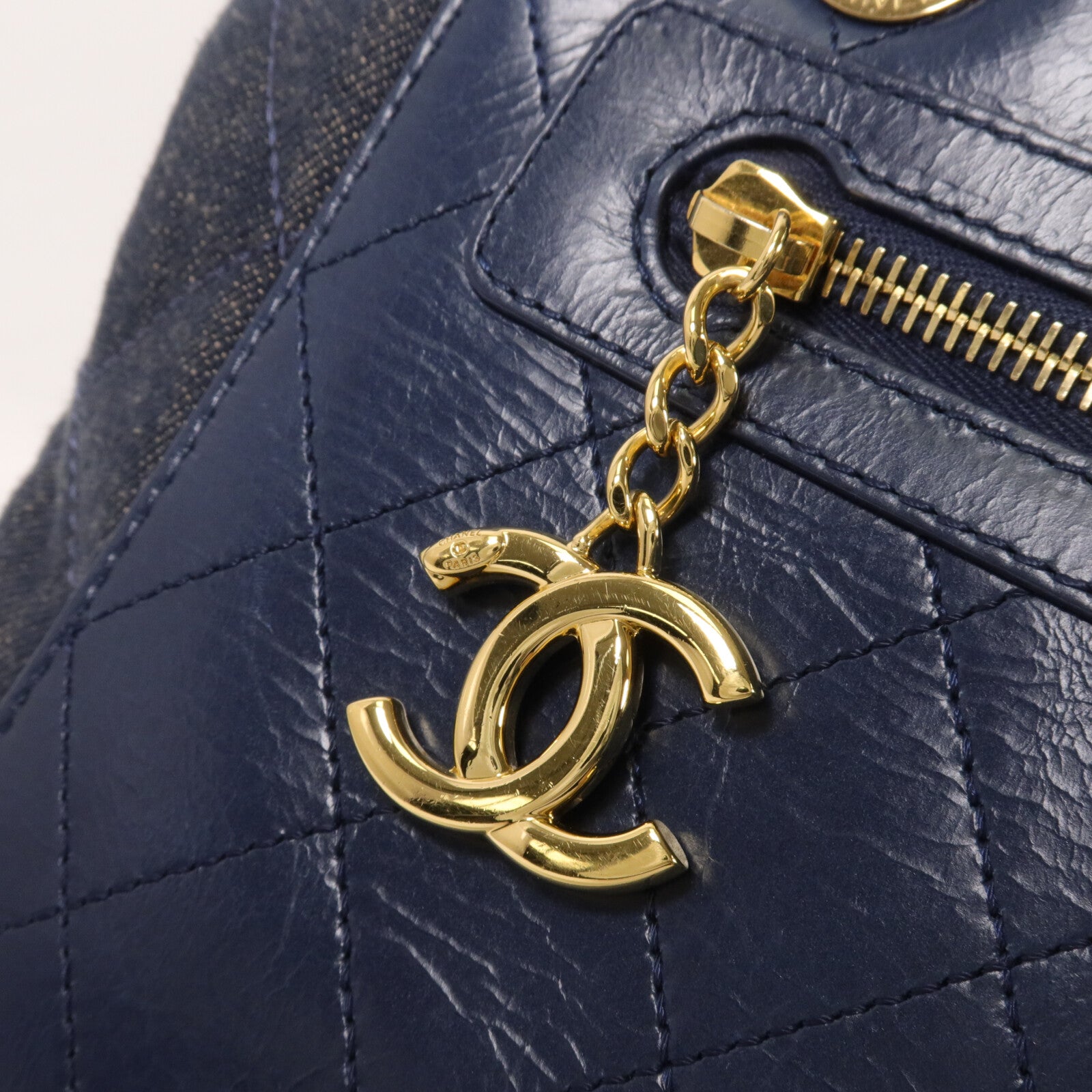 CHANEL 牛仔布/牛皮皮革Shoulder Bag鏈帶手挽肩背兩用袋