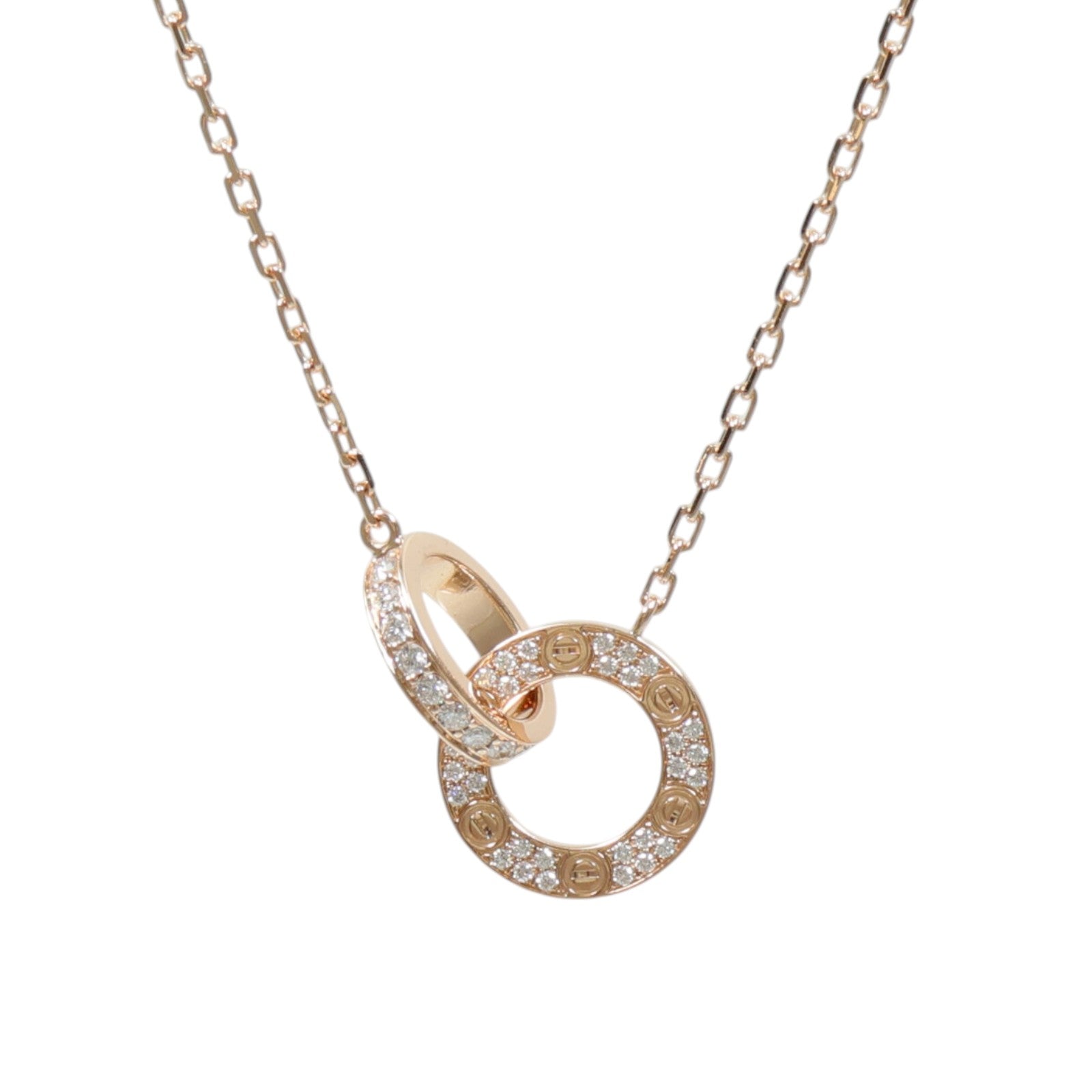 CARTIER 18K玫瑰金Love Necklace Paved鑽石項鍊