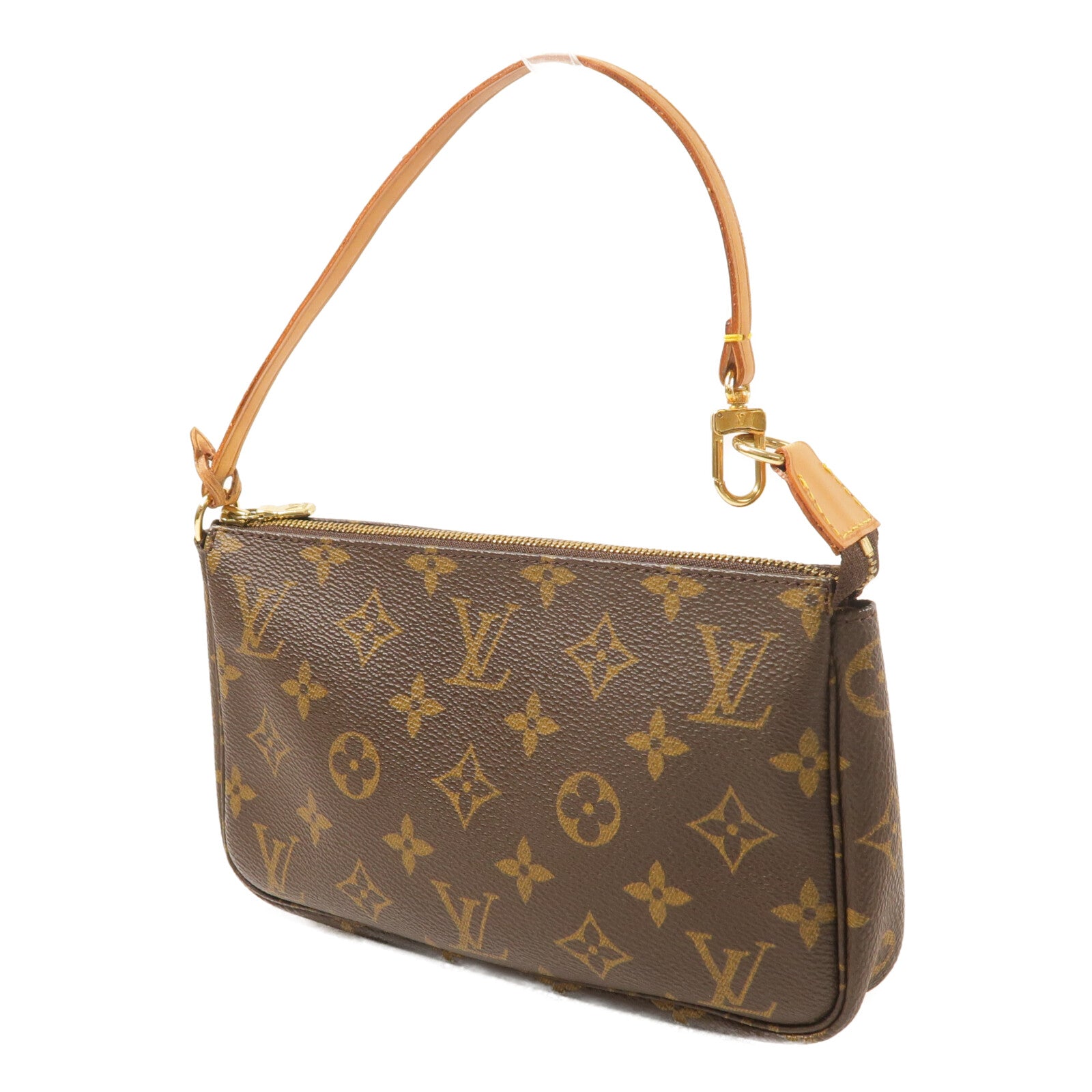 LOUIS VUITTON Monogram Pochette Accessoires金扣手挽袋棕色