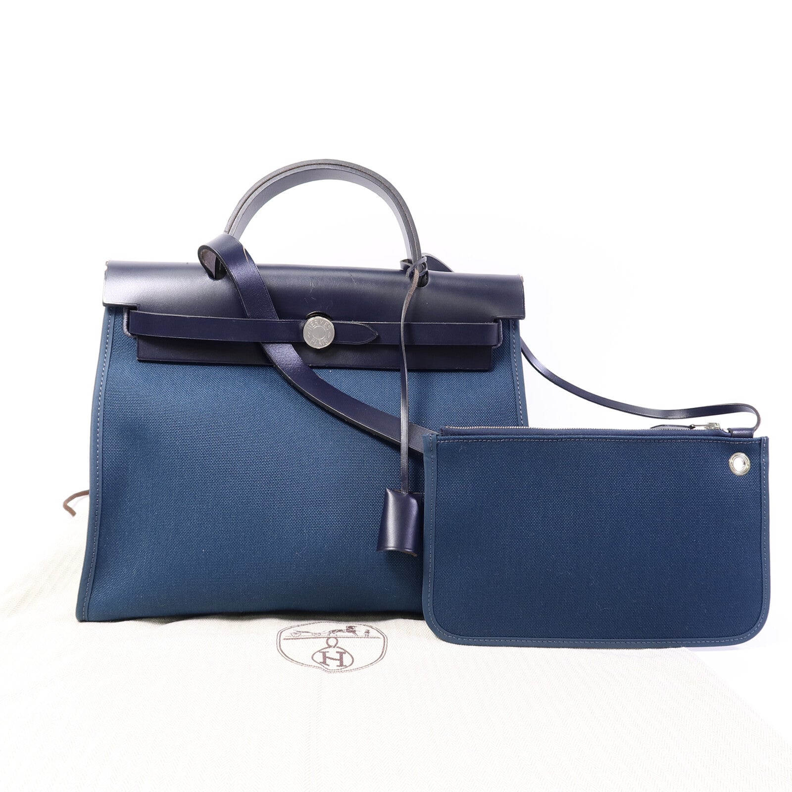 HERMES 帆布Herbag PM手挽肩背兩用袋Ocean Blue/Blue Indi