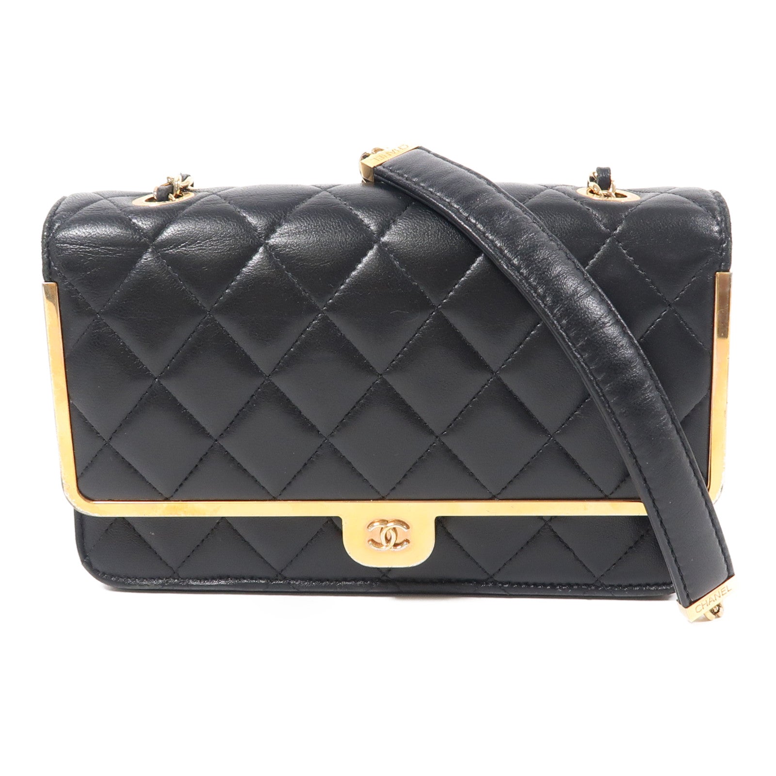 CHANEL 羊皮皮革Wallet On Chain金扣鏈帶肩背袋