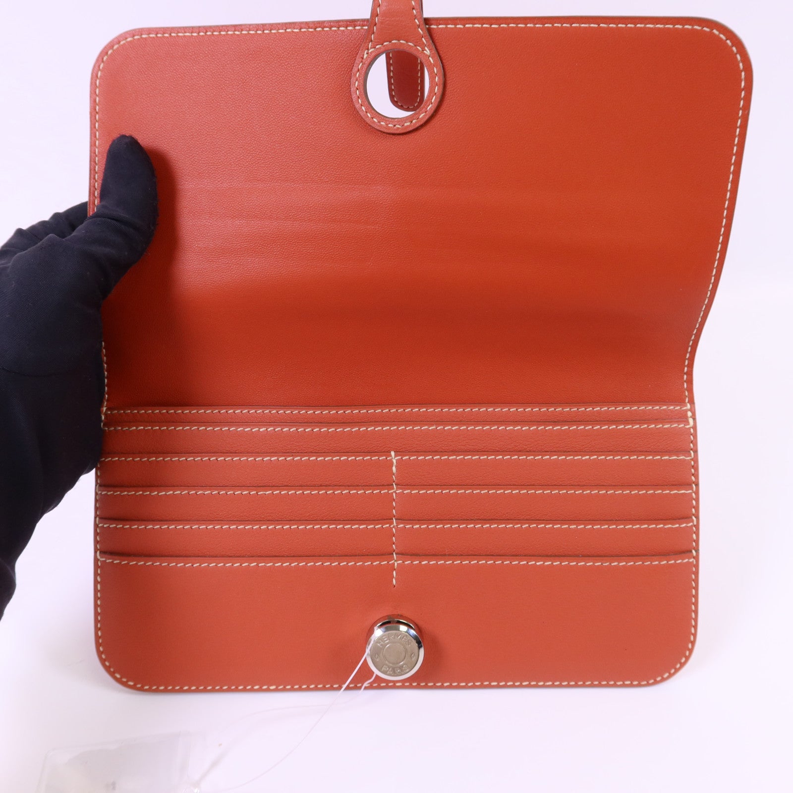 HERMES Swift皮革Dogon銀扣錢包Orange