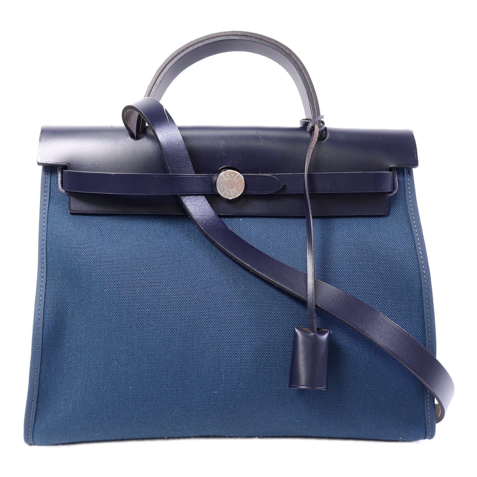 HERMES 帆布Herbag PM手挽肩背兩用袋Ocean Blue/Blue Indi