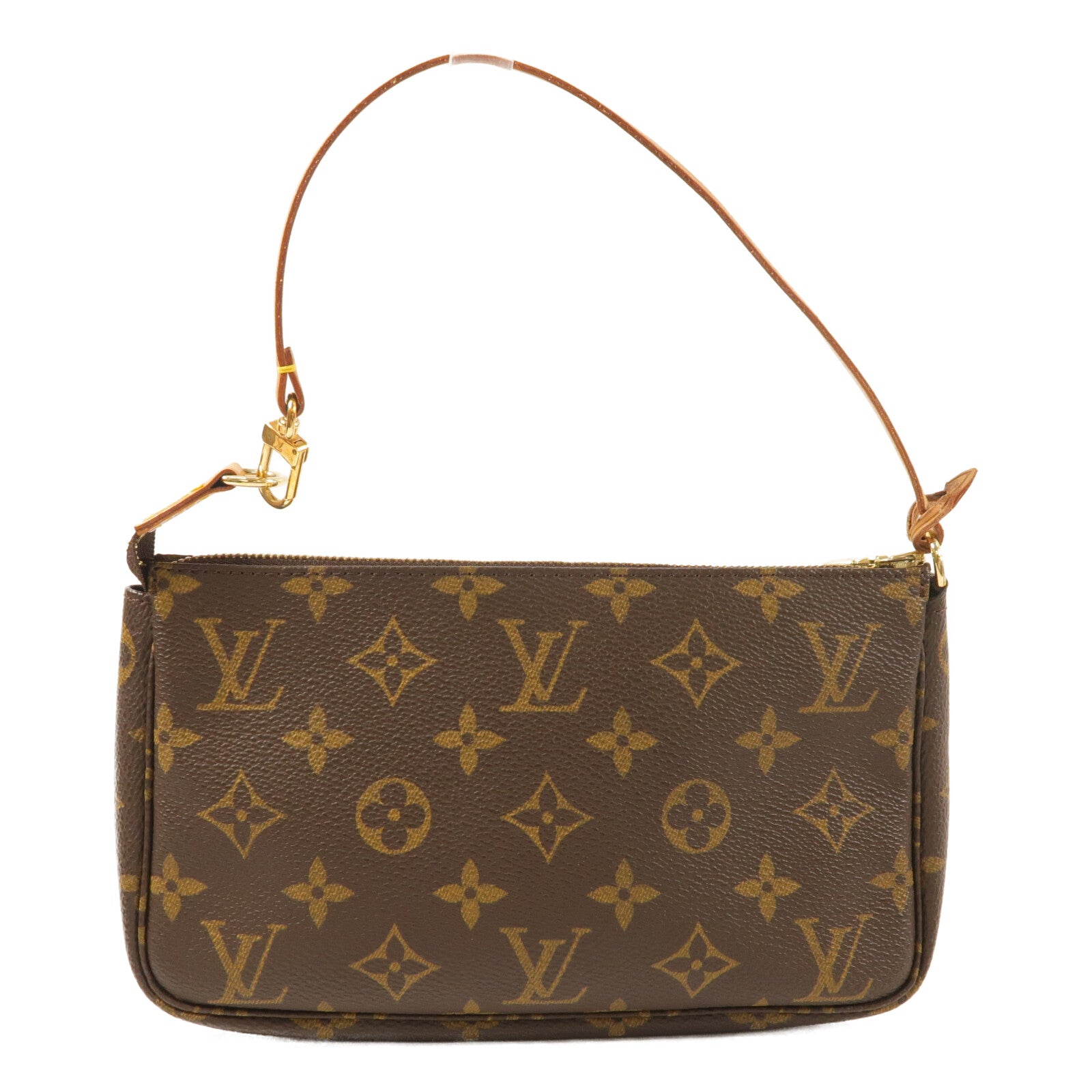 LOUIS VUITTON Monogram Pochette Accessoires金扣手挽袋棕色
