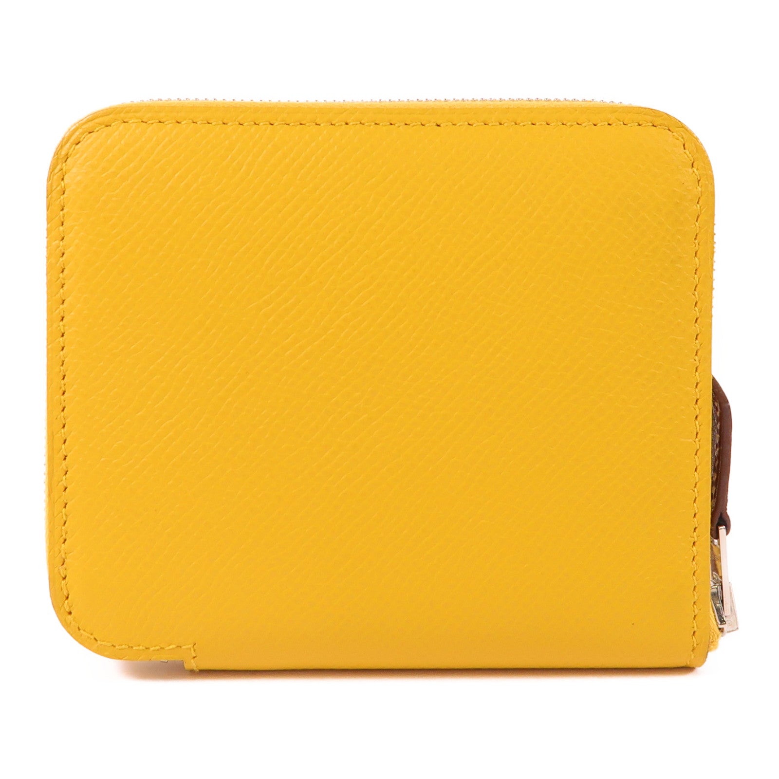 HERMES Evercolor皮革Silk In Compact Wallet銀扣錢包9D Jaune Ambre