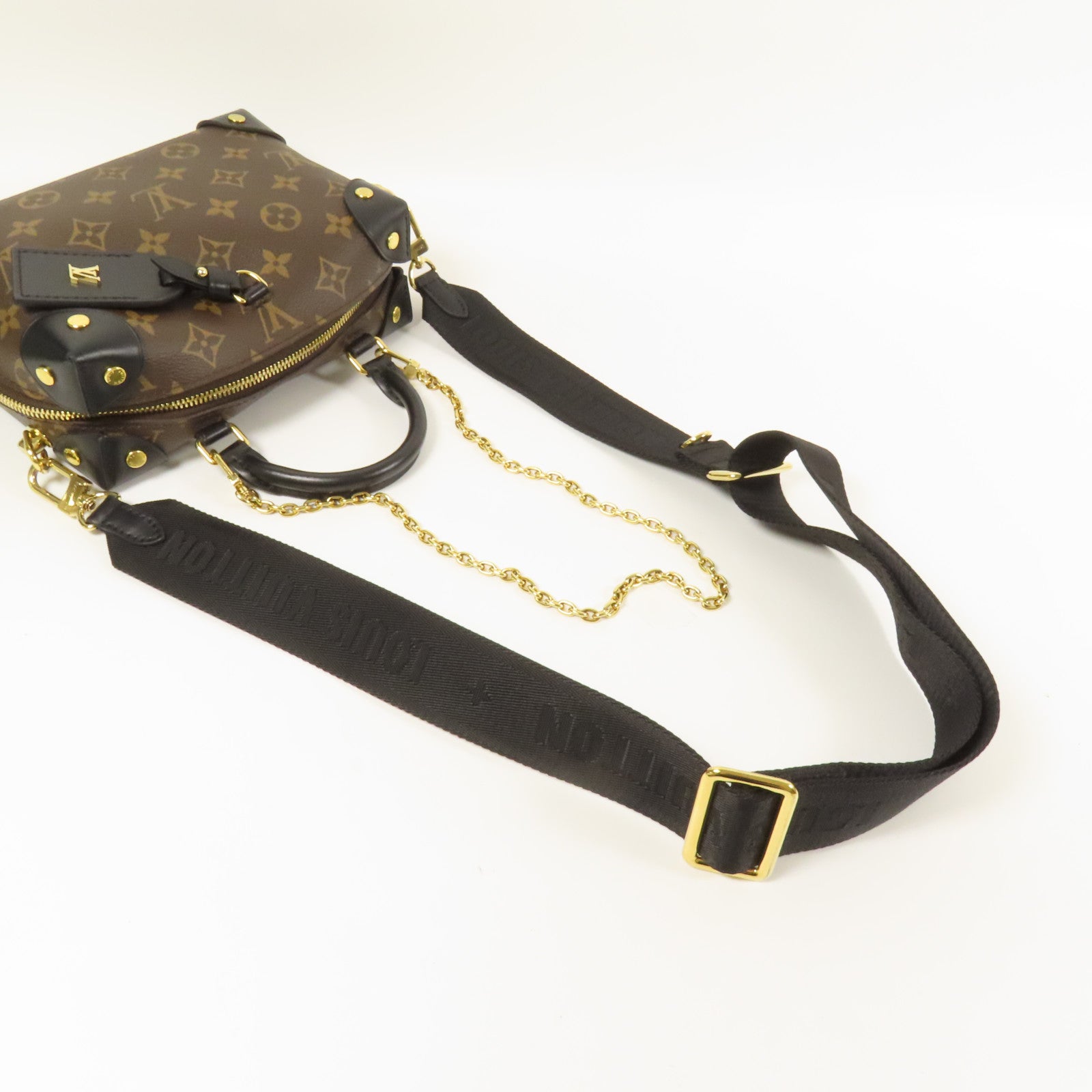 LOUIS VUITTON Monogram Petite Malle Souple金扣手挽肩背兩用袋棕色