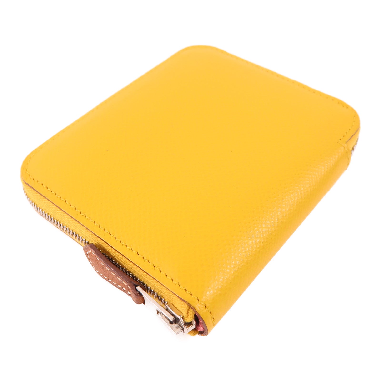HERMES Evercolor皮革Silk In Compact Wallet銀扣錢包9D Jaune Ambre