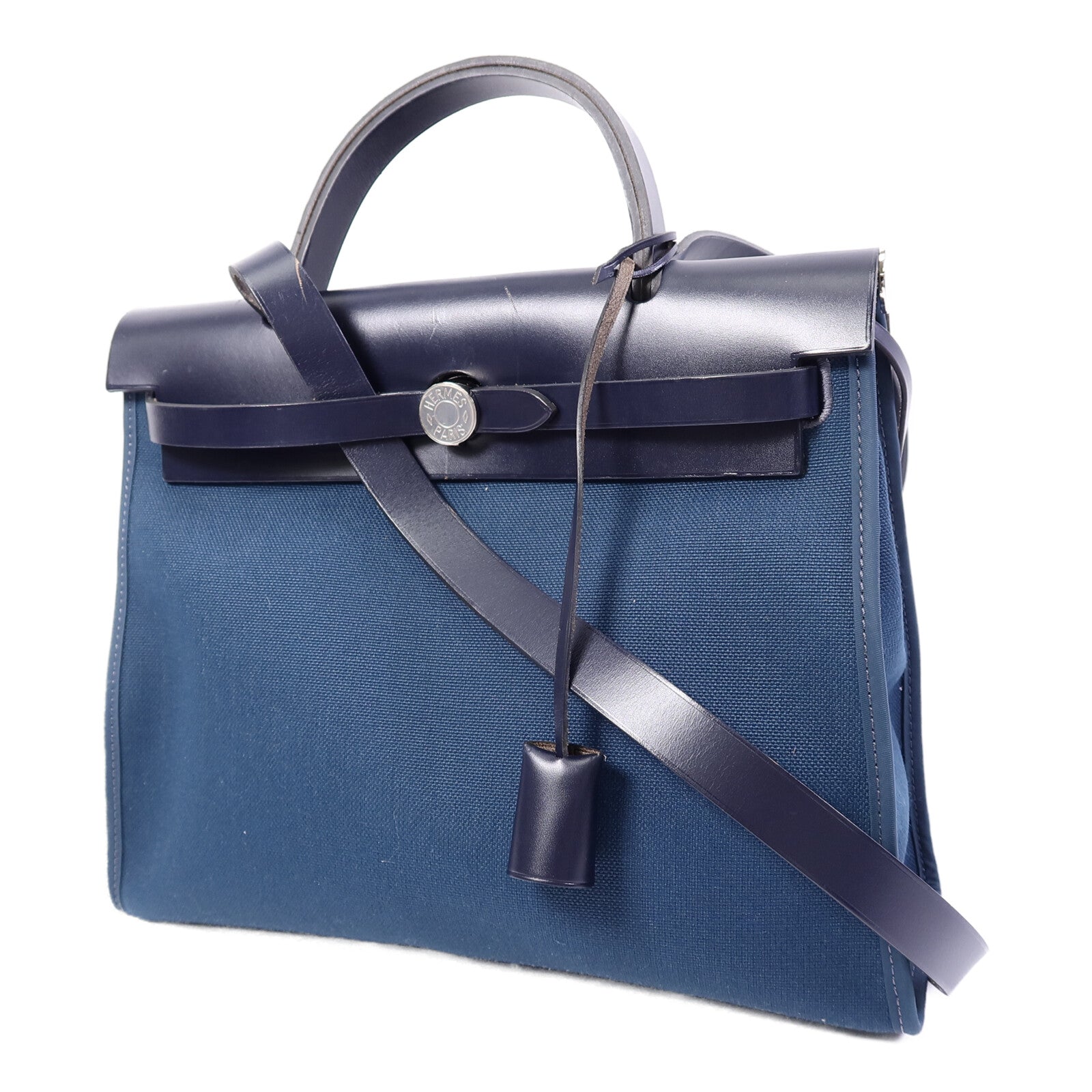 HERMES 帆布Herbag PM手挽肩背兩用袋Ocean Blue/Blue Indi