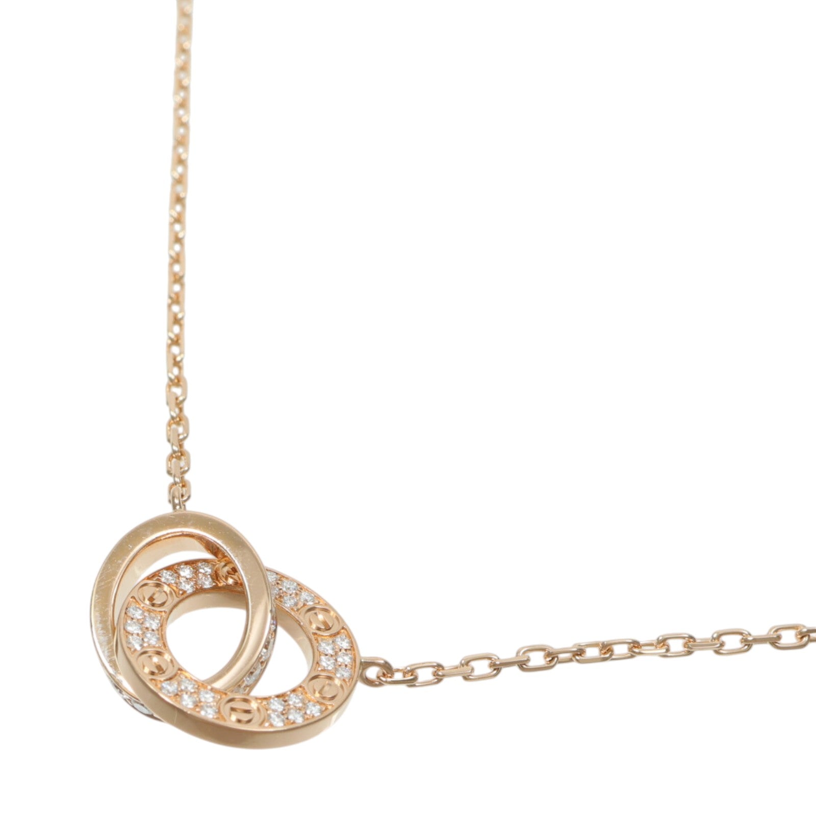 CARTIER 18K玫瑰金Love Necklace Paved鑽石項鍊