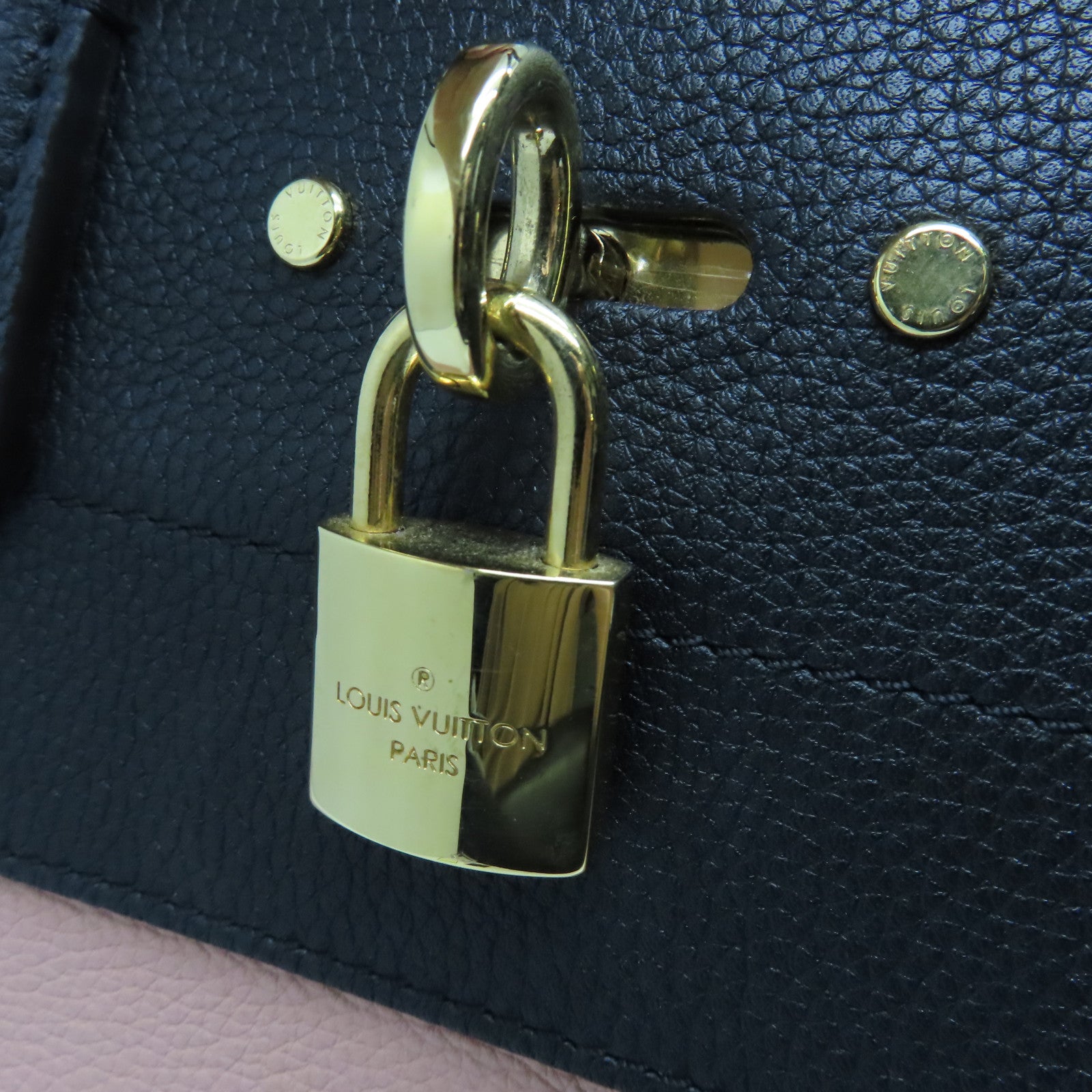 LOUIS VUITTON Leather City Steames MM Gold Buckle Tote Bag Black/Pink (Without Shoulder Strap)