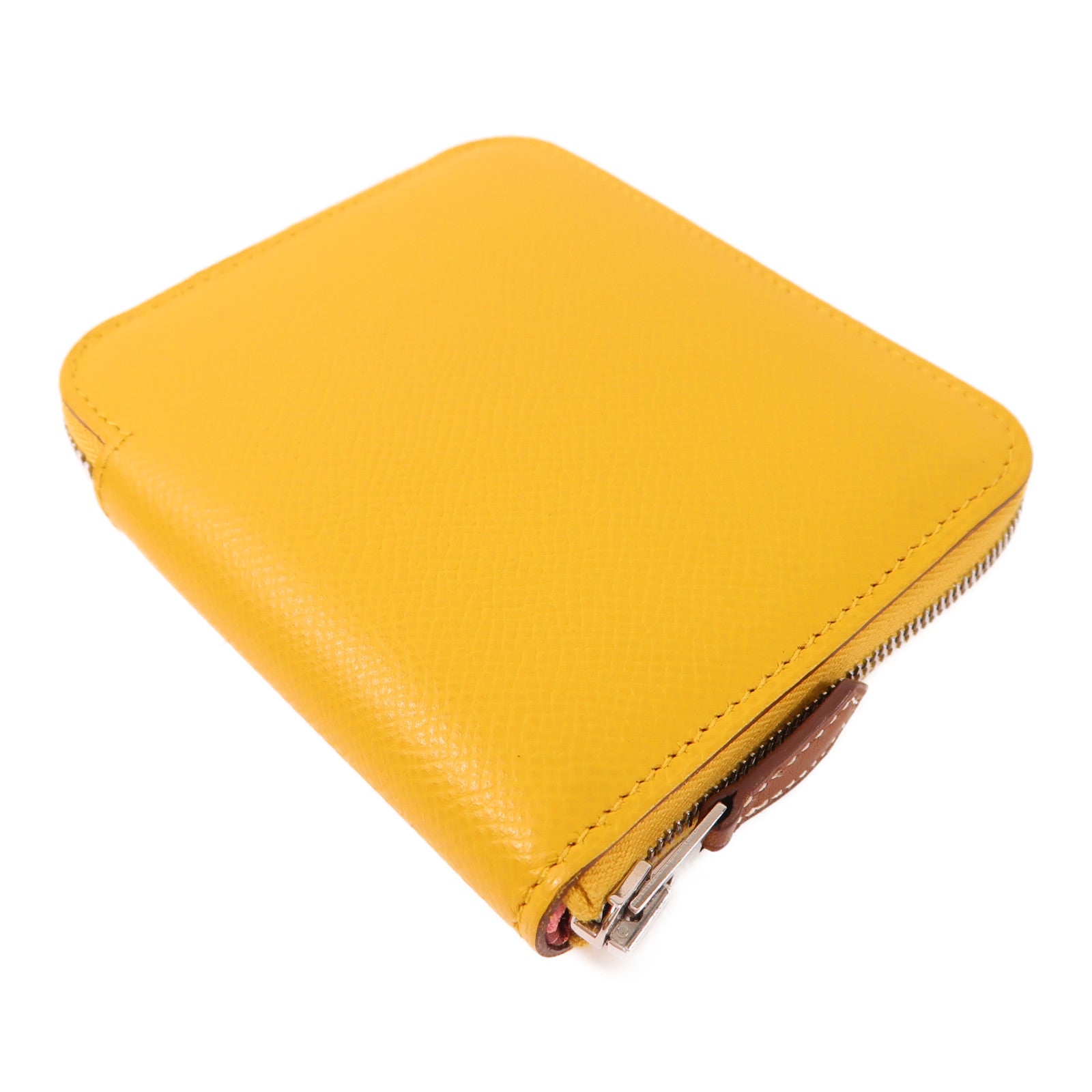 HERMES Evercolor皮革Silk In Compact Wallet銀扣錢包9D Jaune Ambre