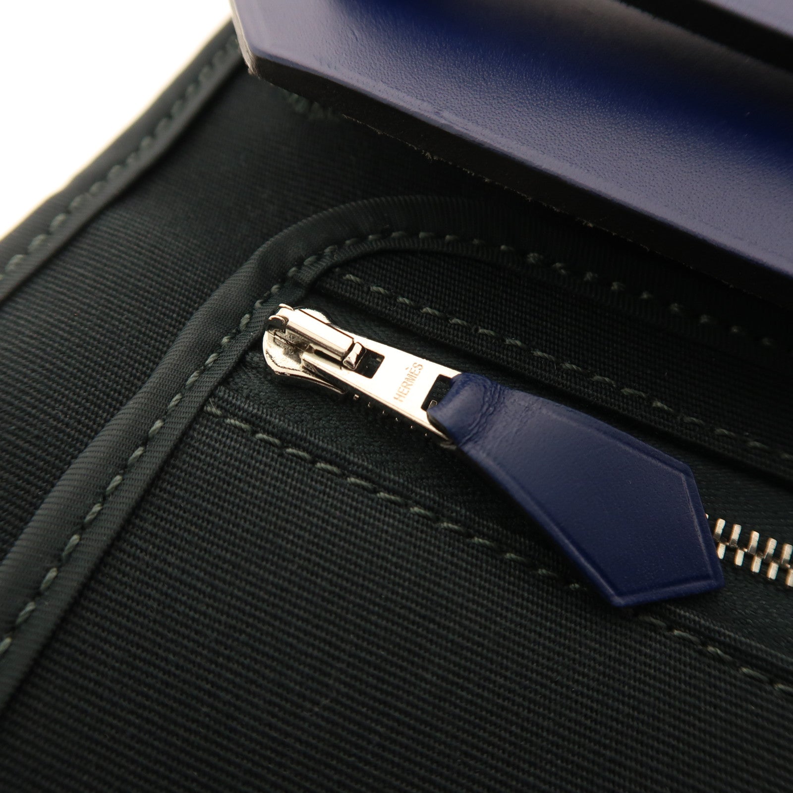 HERMES 帆布Herbag PM銀扣手挽肩背兩用袋Vert Cypress/Bleu Saphir