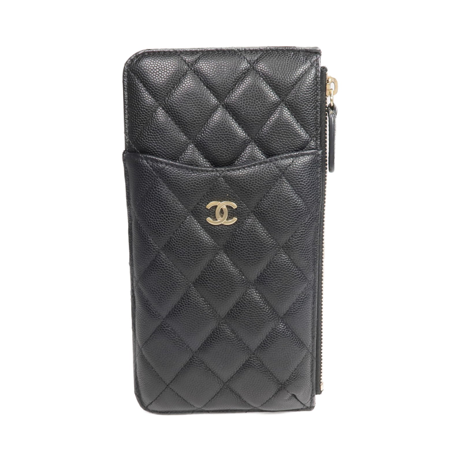 CHANEL 牛皮皮革Long Zip Wallet金扣長錢包