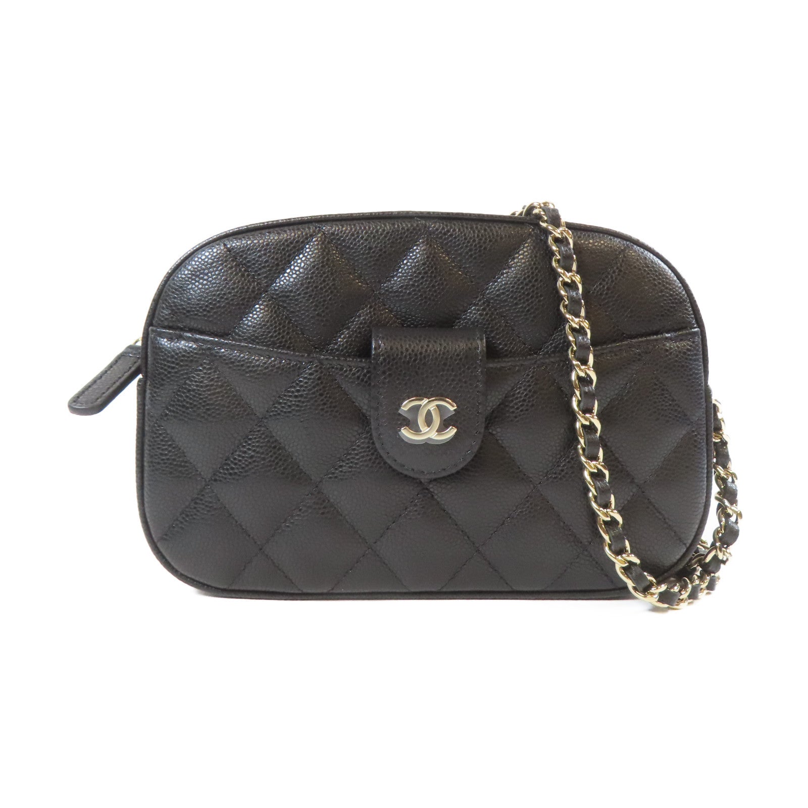 CHANEL 【激減優惠】菱格Caviar皮革Chain Shoulder銀扣鏈帶肩背袋黑色