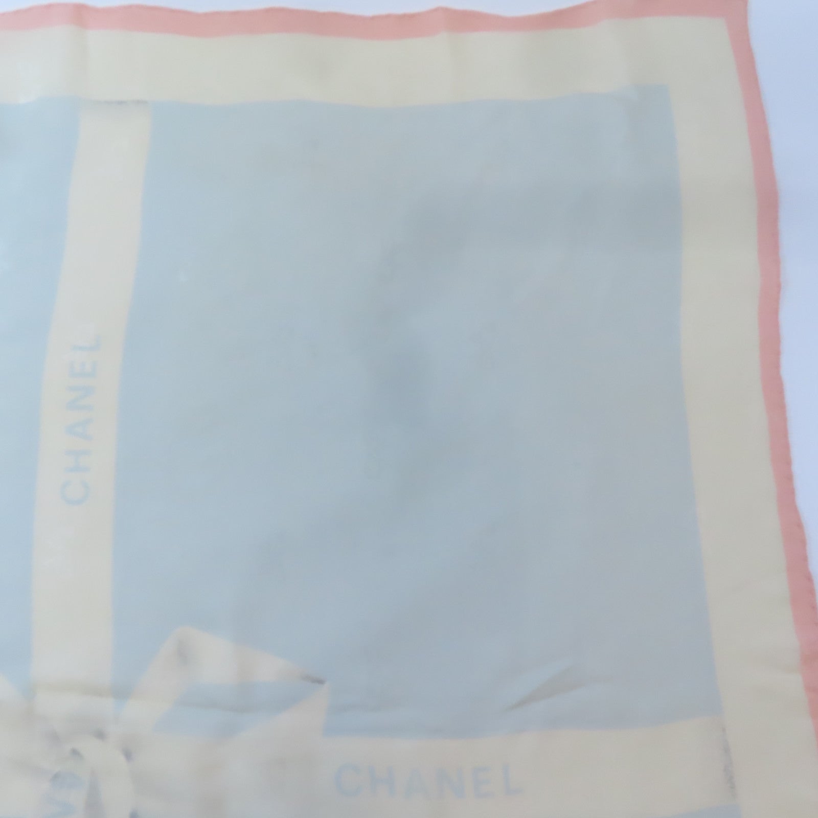 CHANEL 絲質Scarf絲巾粉紅色/淺藍色/米白色