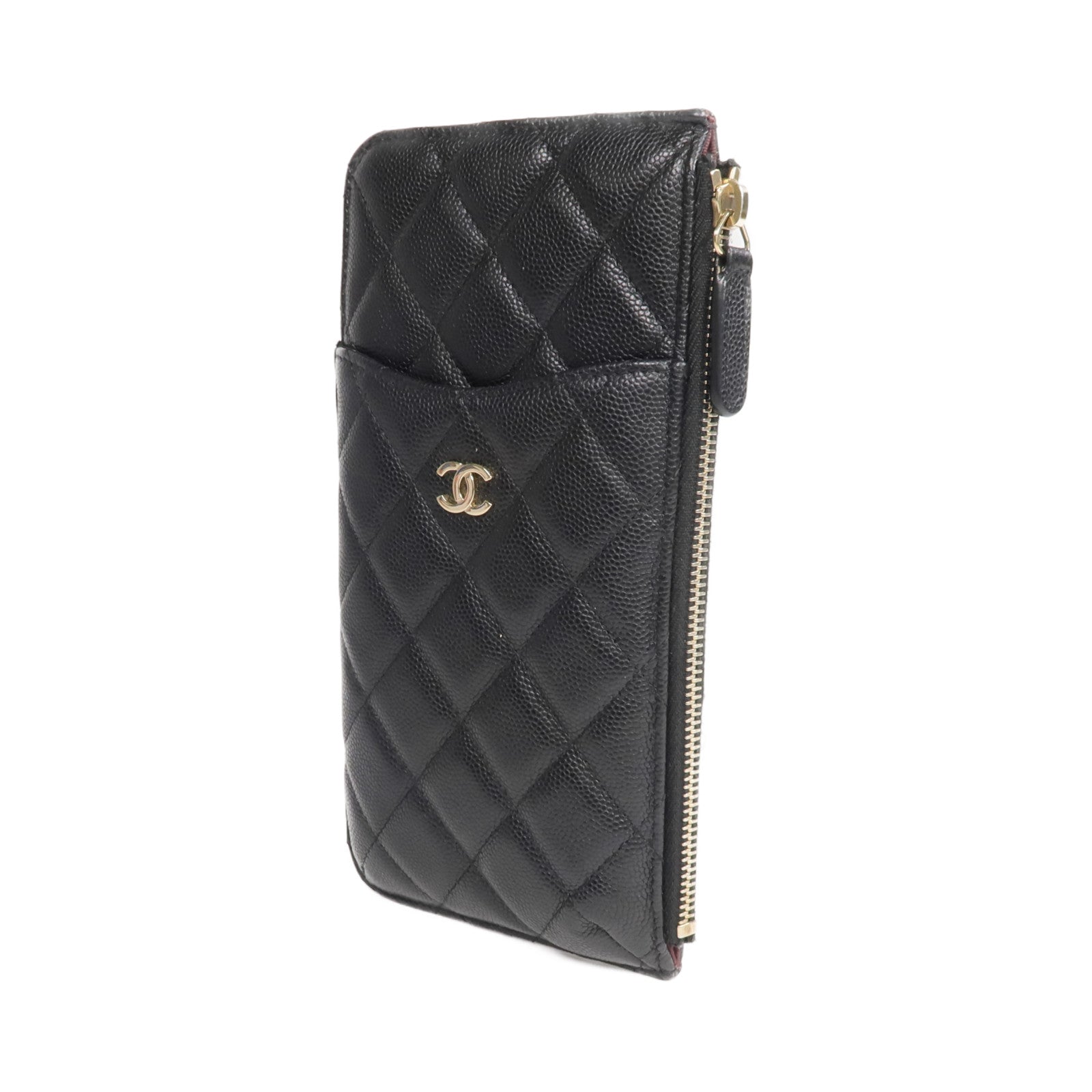 CHANEL 牛皮皮革Long Zip Wallet金扣長錢包