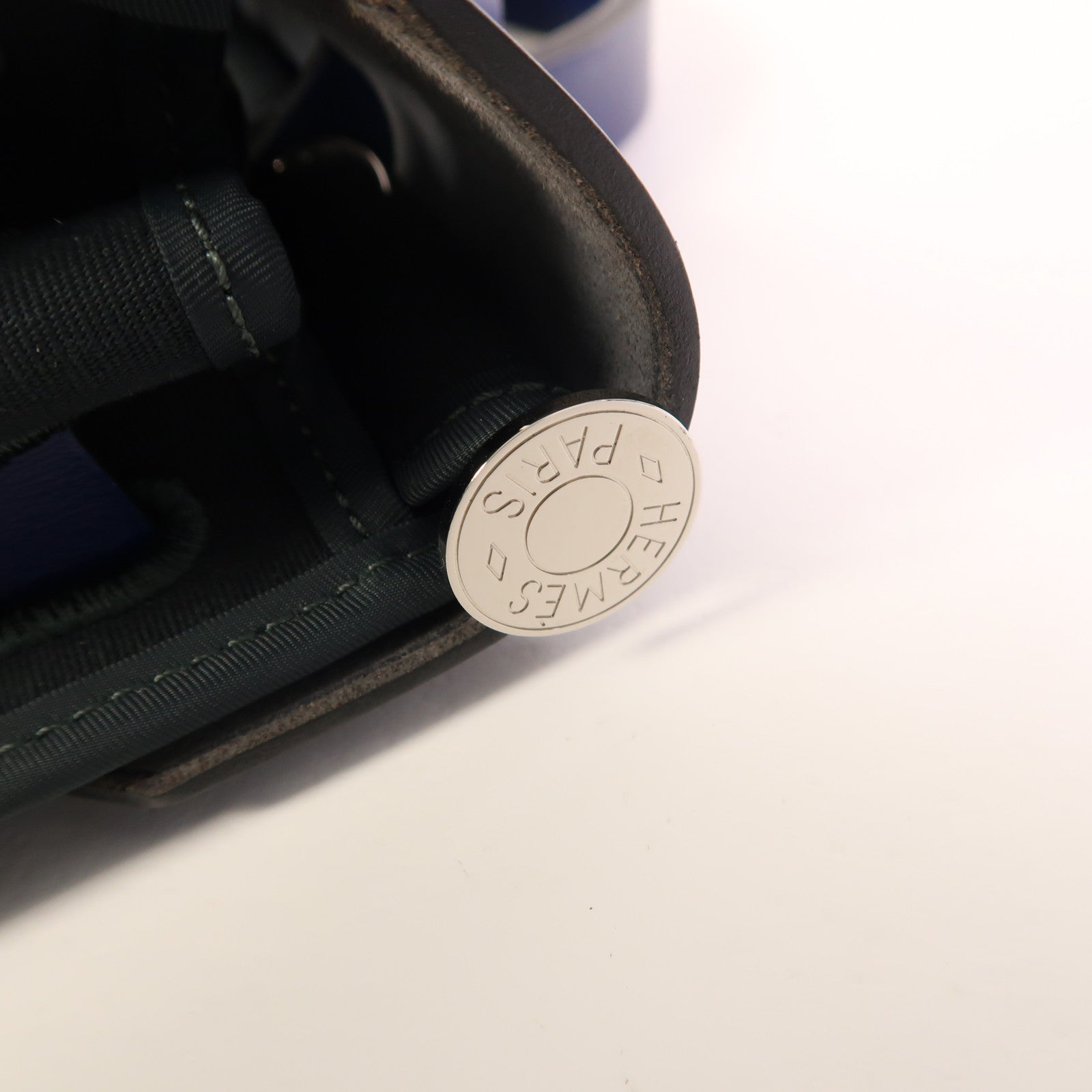 HERMES 帆布Herbag PM銀扣手挽肩背兩用袋Vert Cypress/Bleu Saphir