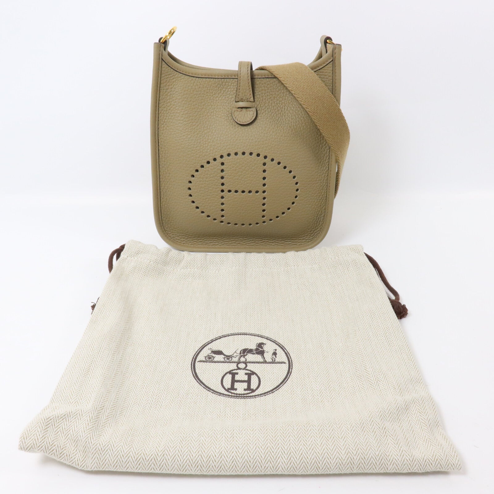 HERMES Clemence皮革Evelyne TPM肩背袋Beige Marfa