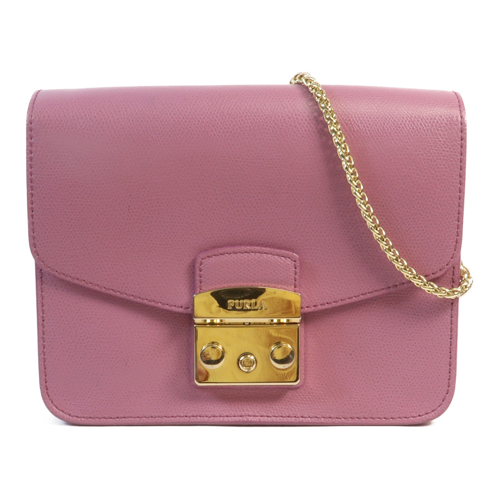 Furla 牛皮皮革Chain Shoulder金扣鏈帶肩背袋