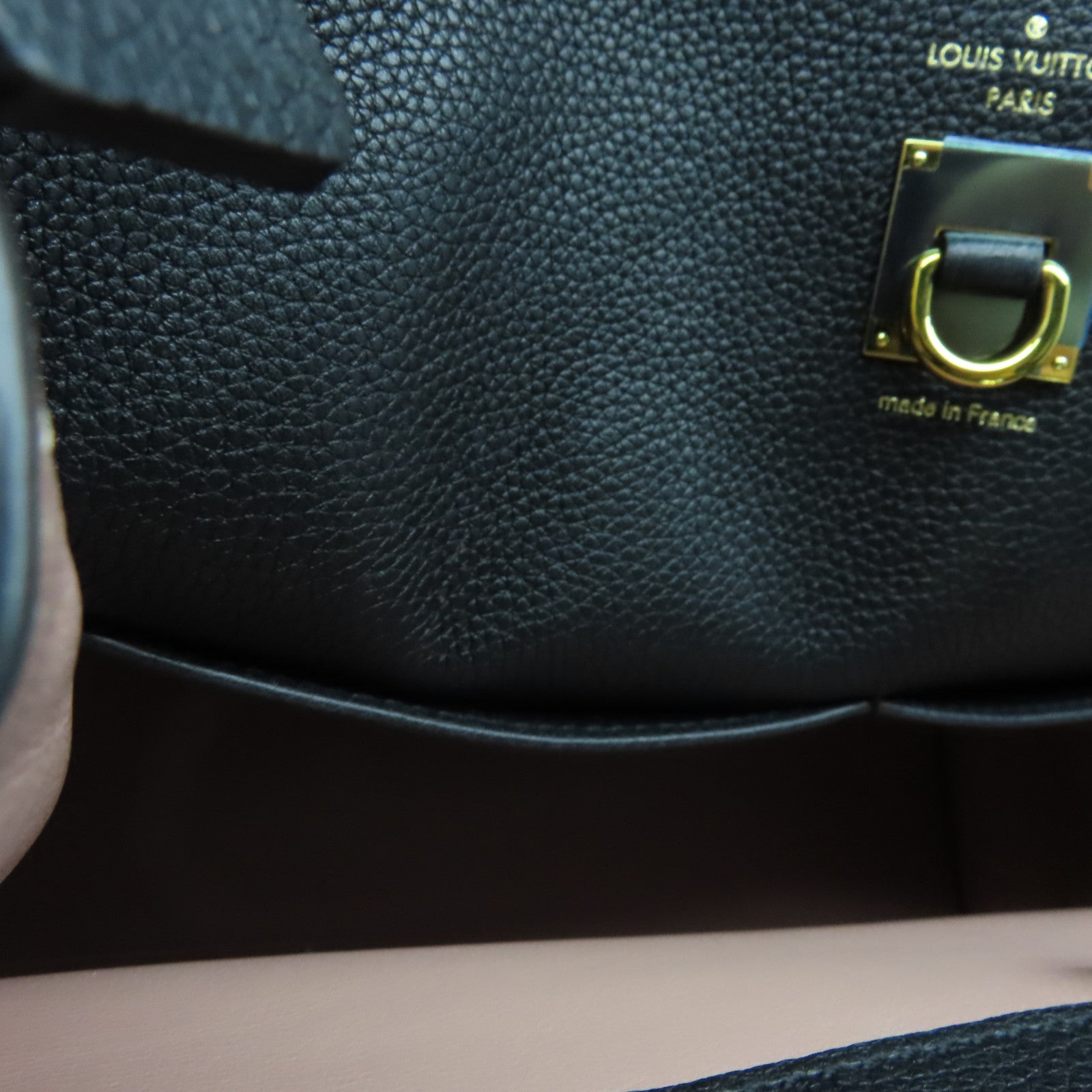 LOUIS VUITTON Leather City Steames MM Gold Buckle Tote Bag Black/Pink (Without Shoulder Strap)