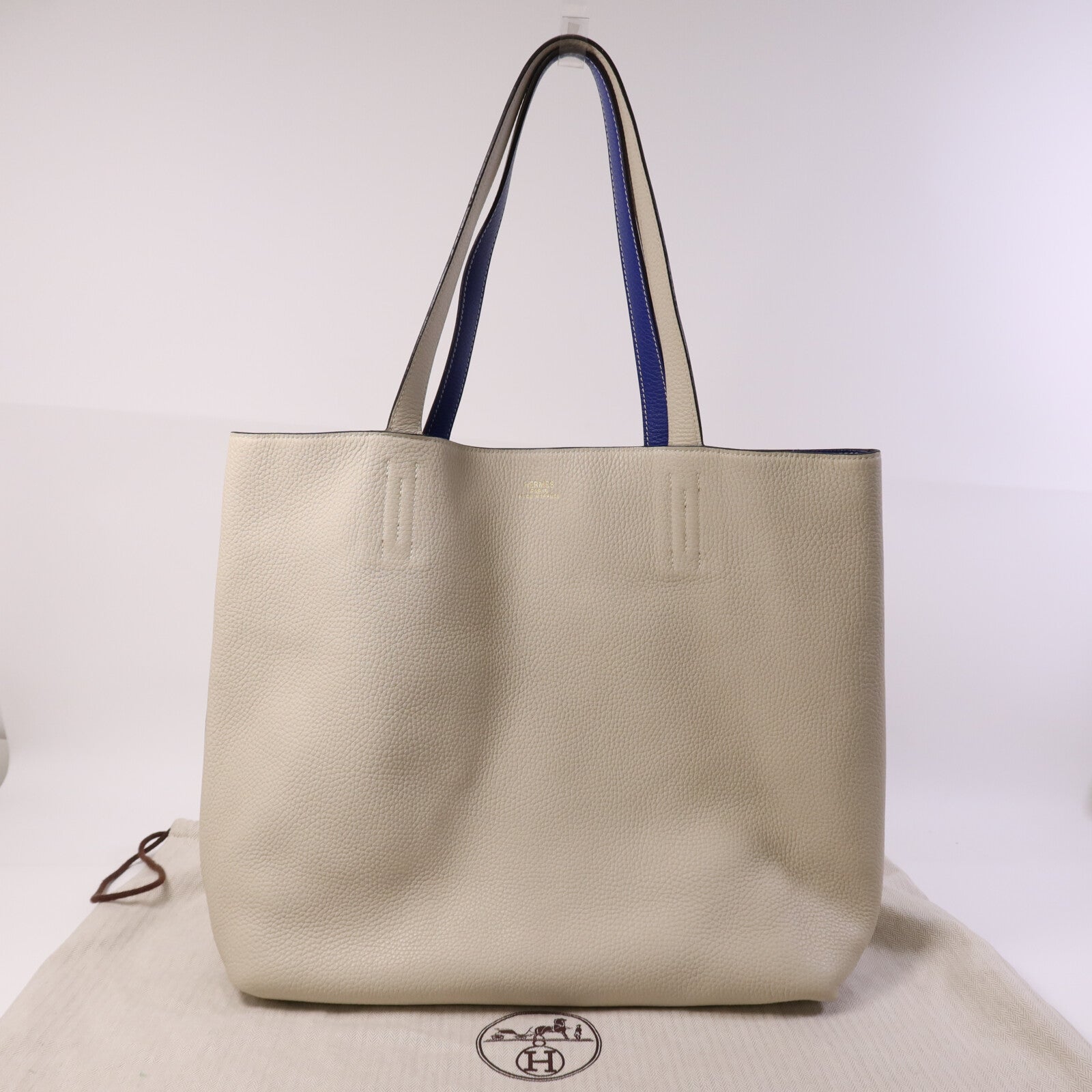 HERMES Clemence皮革Double Sens肩背袋Bleu Electrique /Parchemin