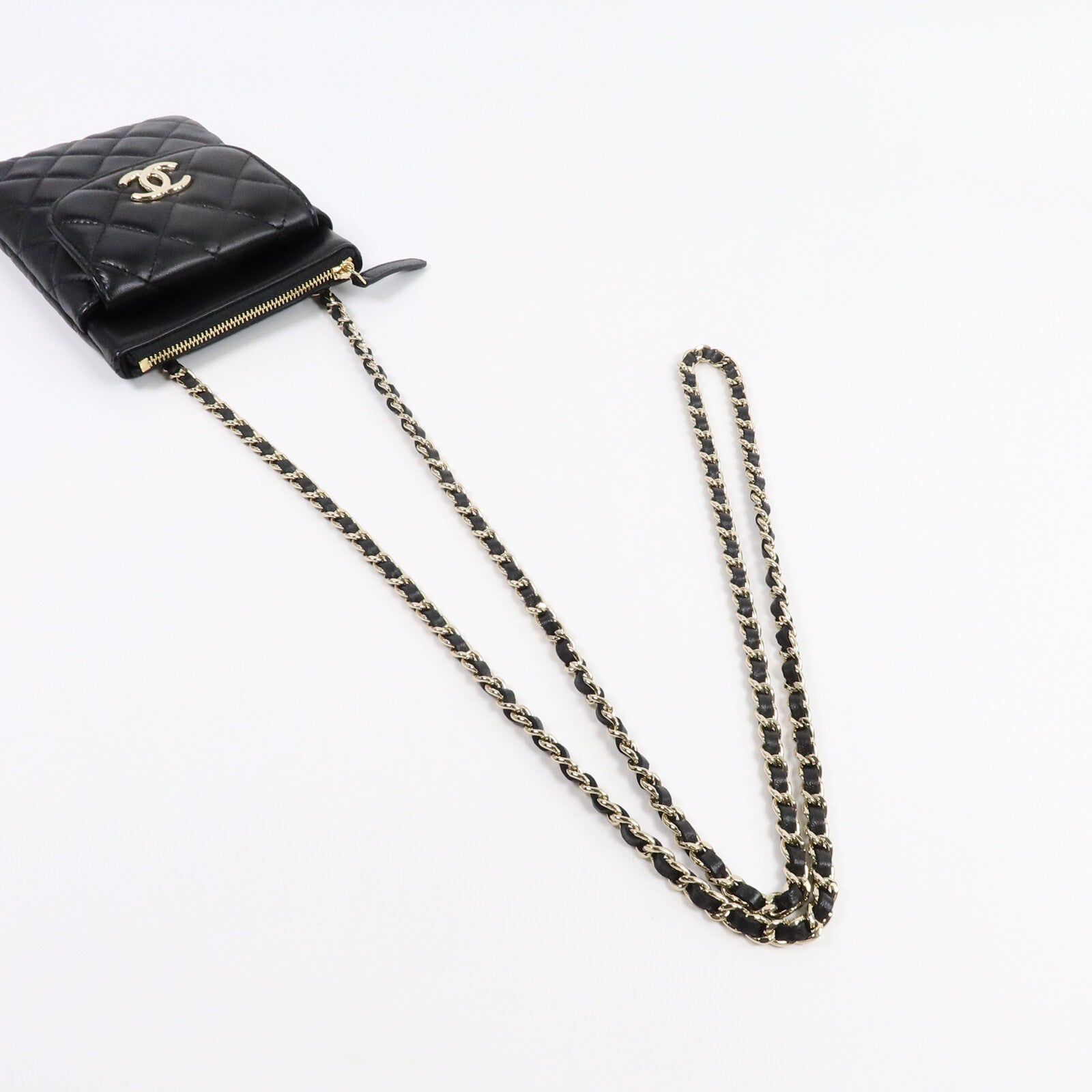CHANEL 羊皮皮革Phone Bag鏈帶肩背袋