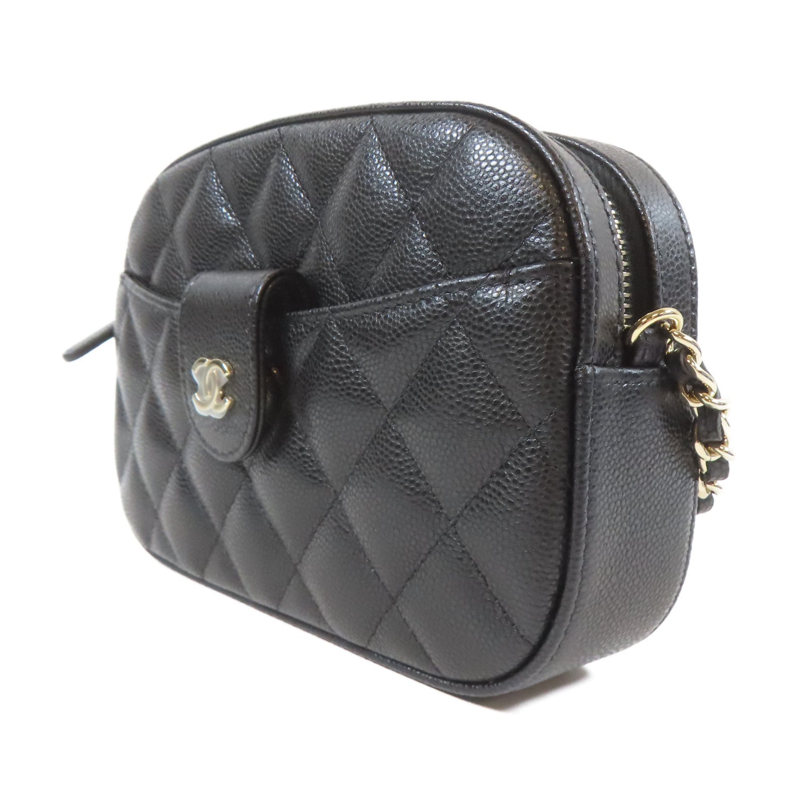 CHANEL 【激減優惠】菱格Caviar皮革Chain Shoulder銀扣鏈帶肩背袋黑色