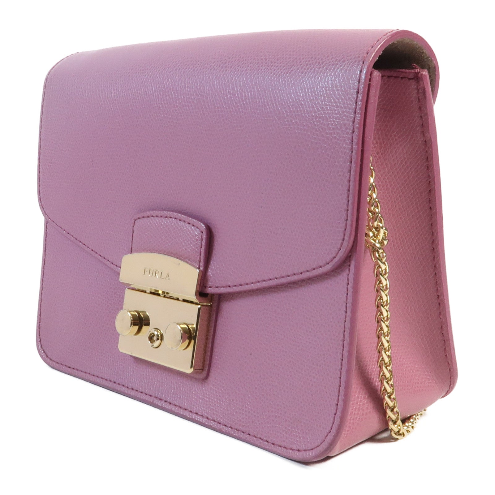 Furla 牛皮皮革Chain Shoulder金扣鏈帶肩背袋