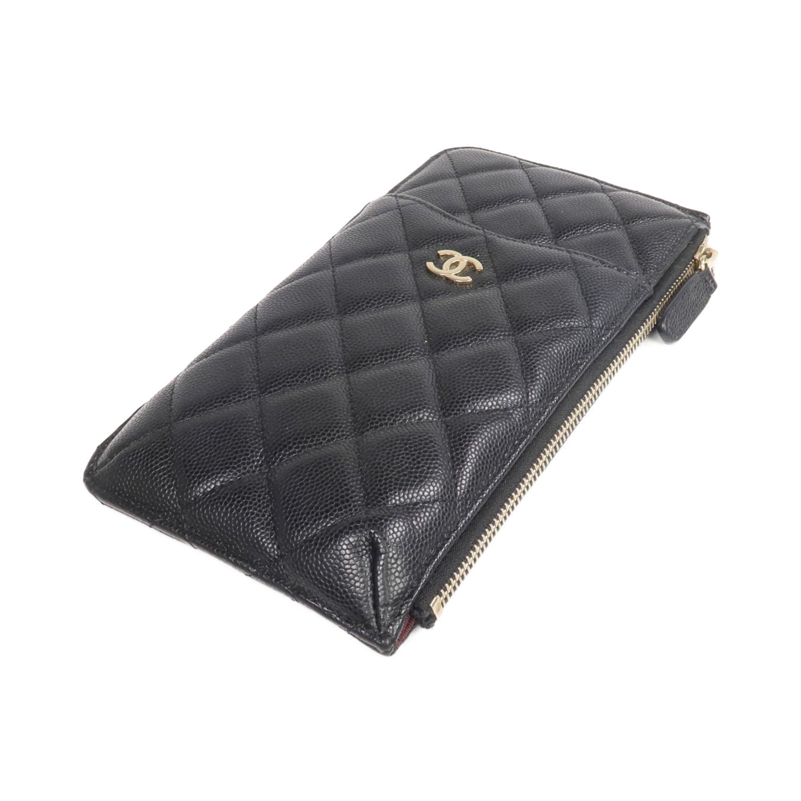 CHANEL 牛皮皮革Long Zip Wallet金扣長錢包