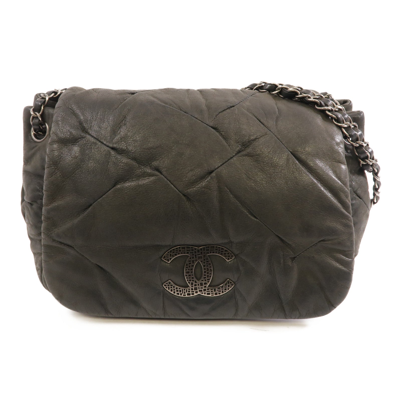 CHANEL (PRICE DOWN) CC SHW Chain Shoulder Bag Calfskin Leather Grey