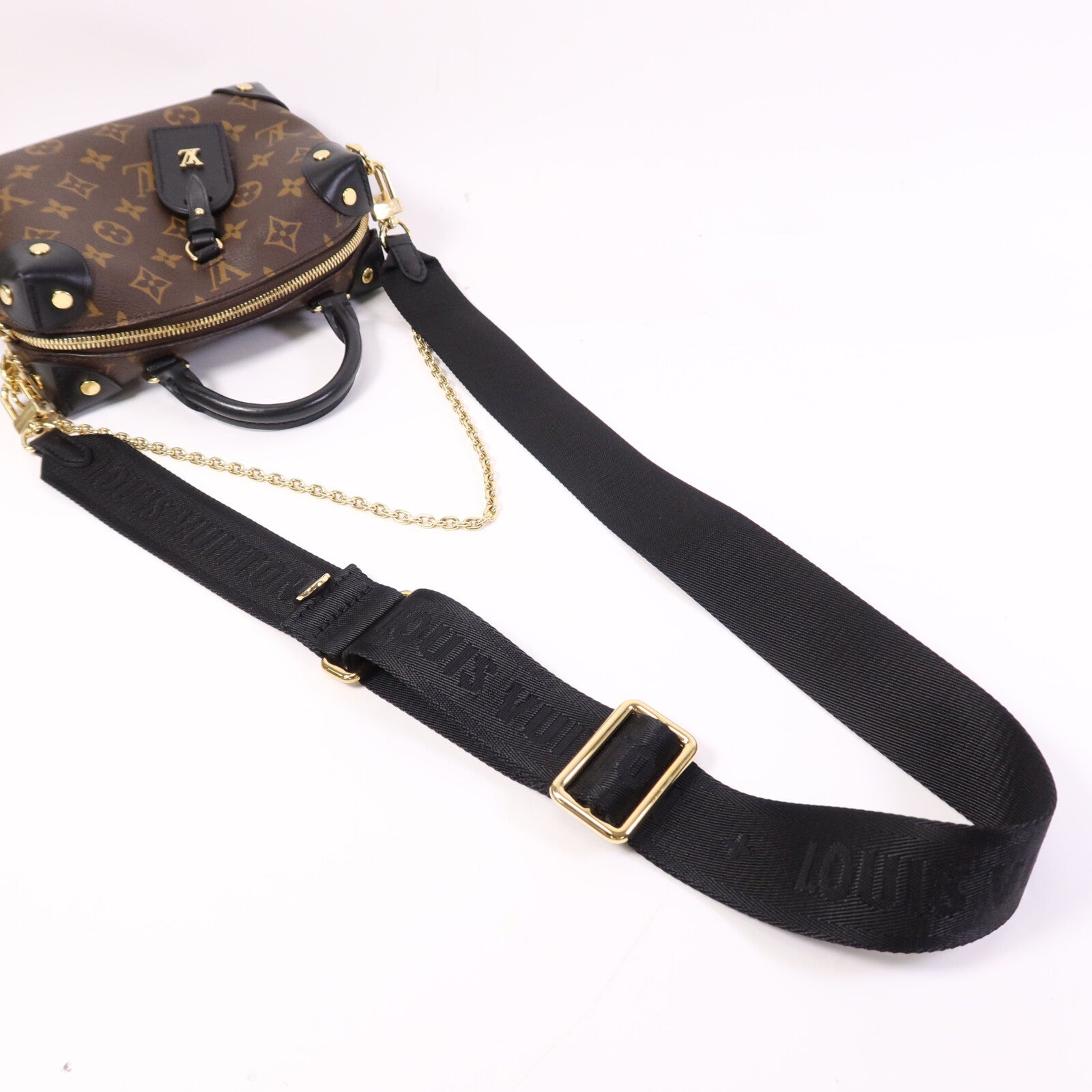 LOUIS VUITTON Monogram Petite Malle Souple金扣手挽肩背兩用袋棕色