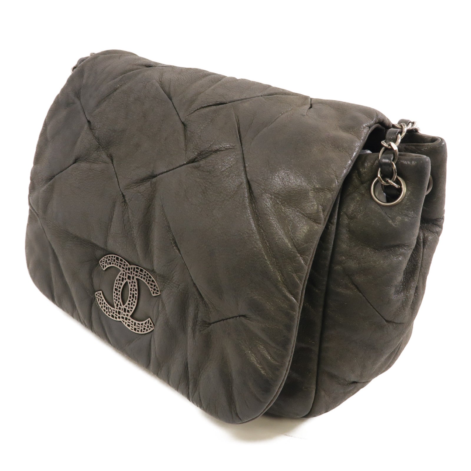 CHANEL (PRICE DOWN) CC SHW Chain Shoulder Bag Calfskin Leather Grey