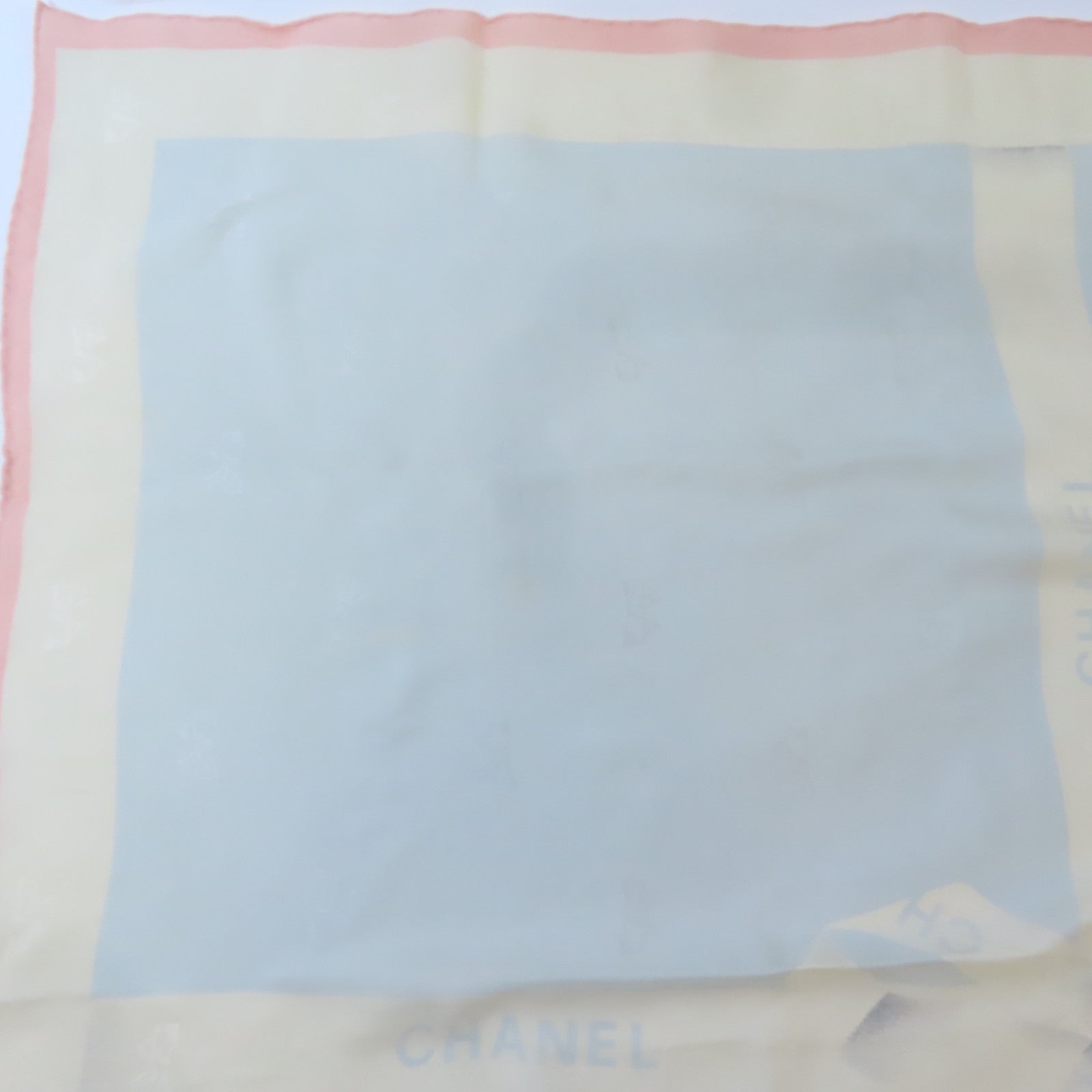 CHANEL 絲質Scarf絲巾粉紅色/淺藍色/米白色