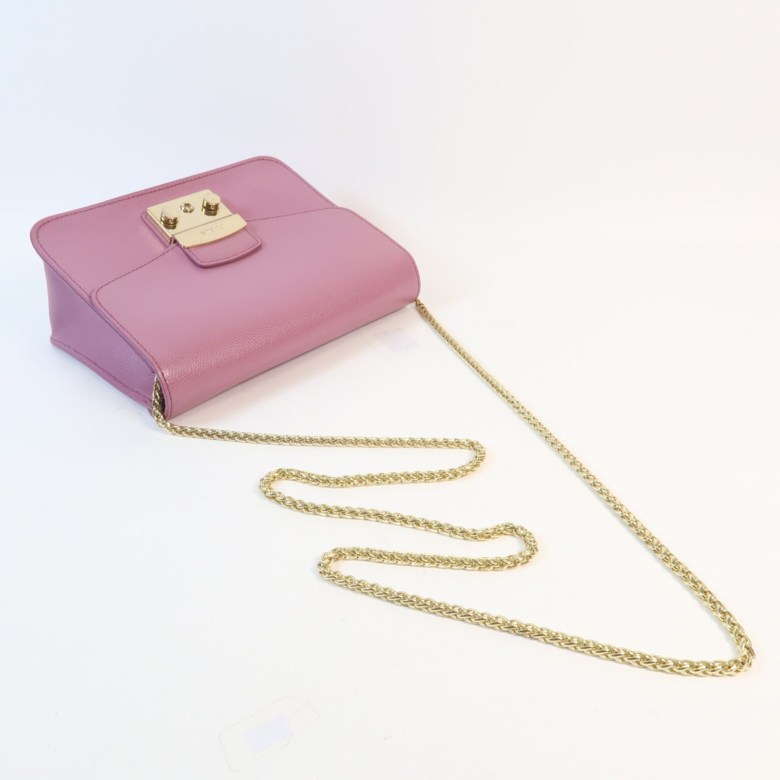 Furla 牛皮皮革Chain Shoulder金扣鏈帶肩背袋