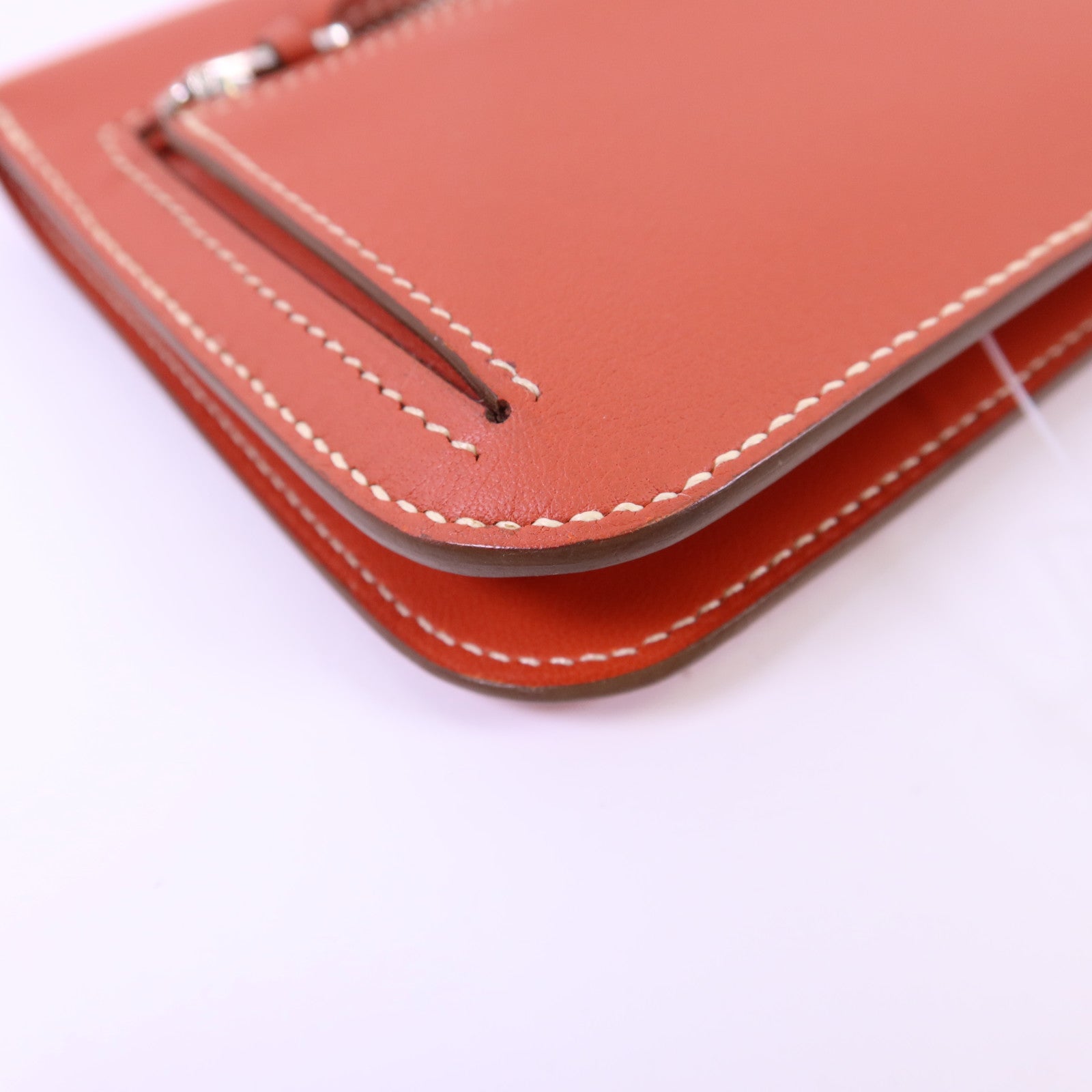HERMES Swift皮革Dogon銀扣錢包Orange