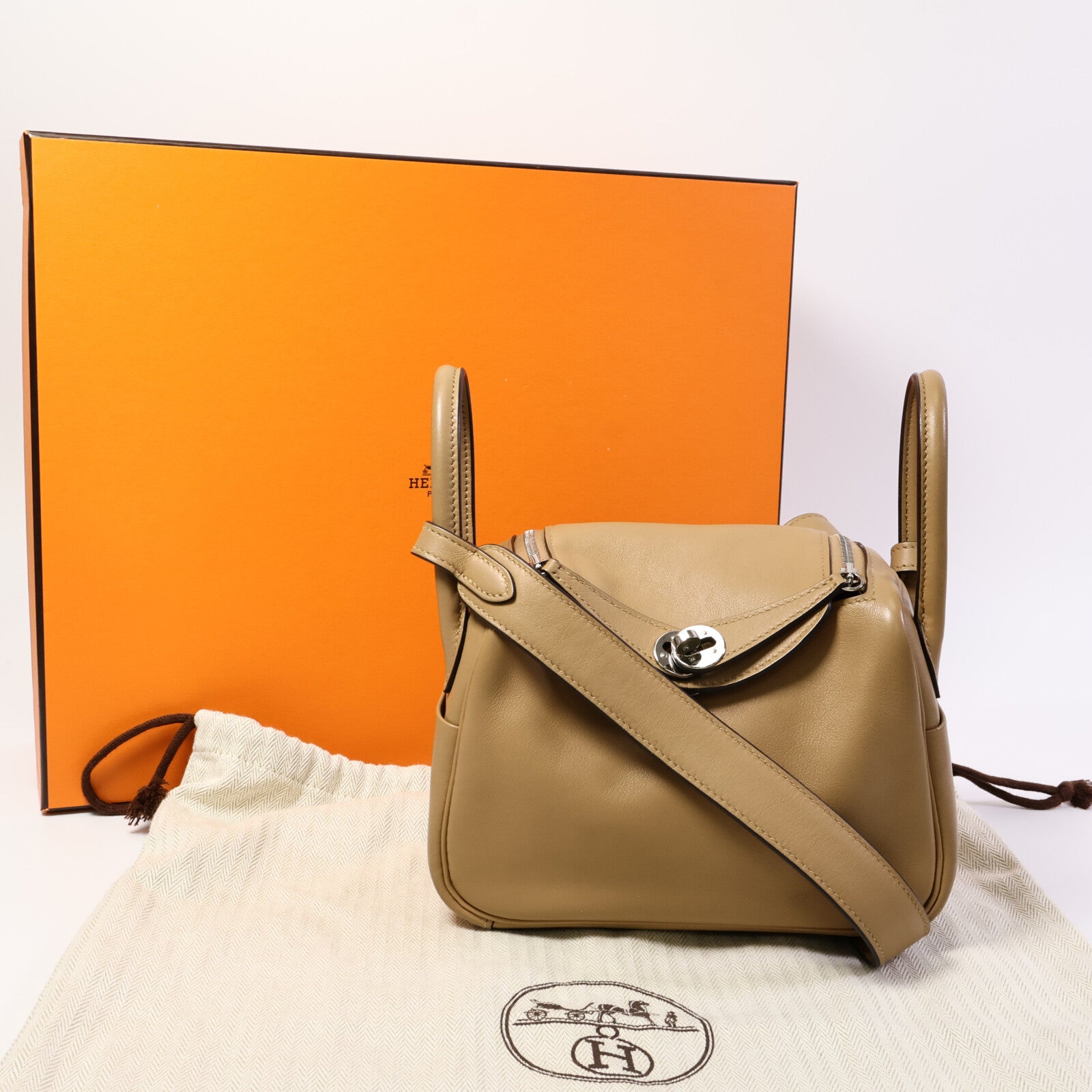 HERMES 【激減優惠】Swift皮革Mini Lindy手挽肩背兩用袋Chai/Mauve Sylvst