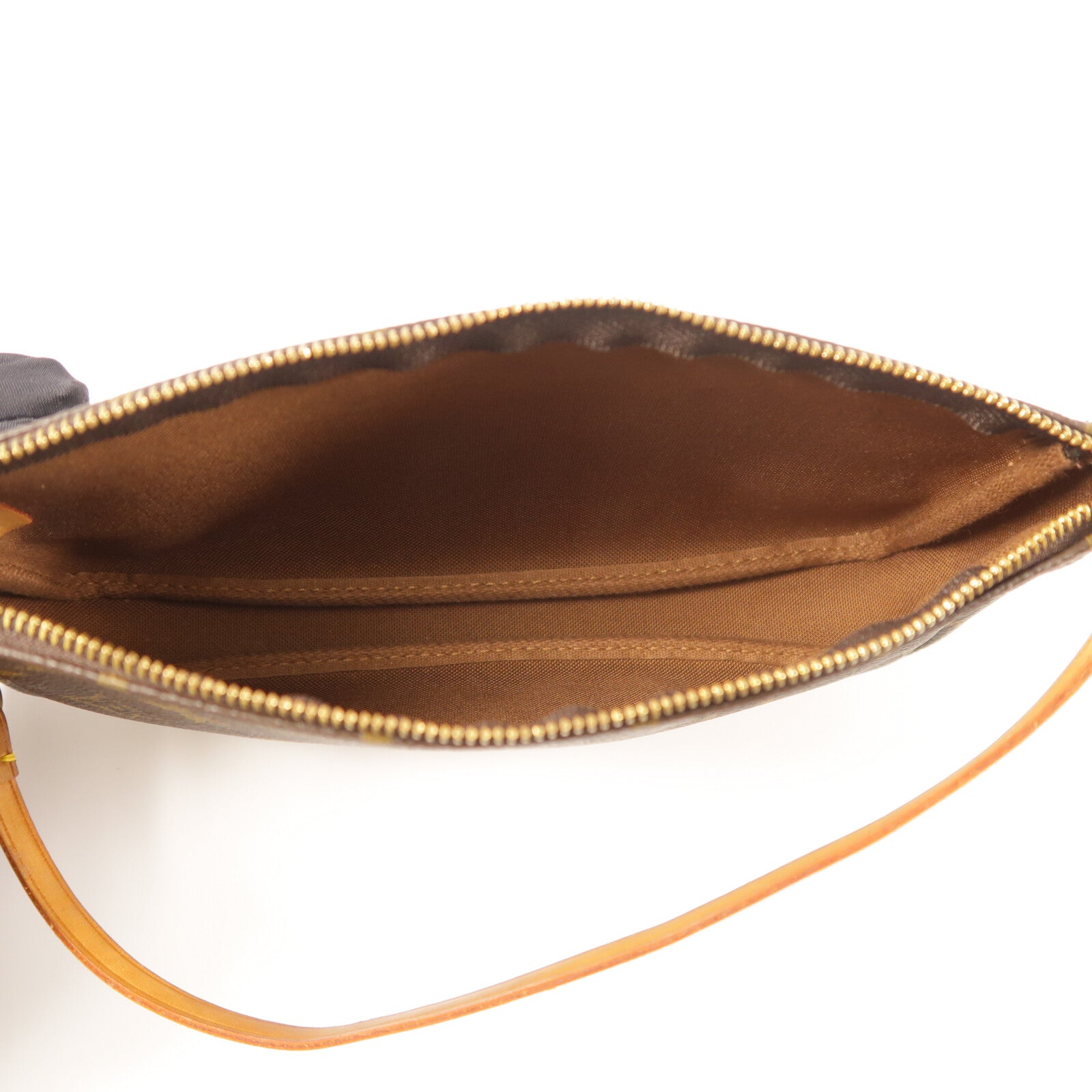 LOUIS VUITTON Monogram Pochette Accessoires金扣手挽袋棕色
