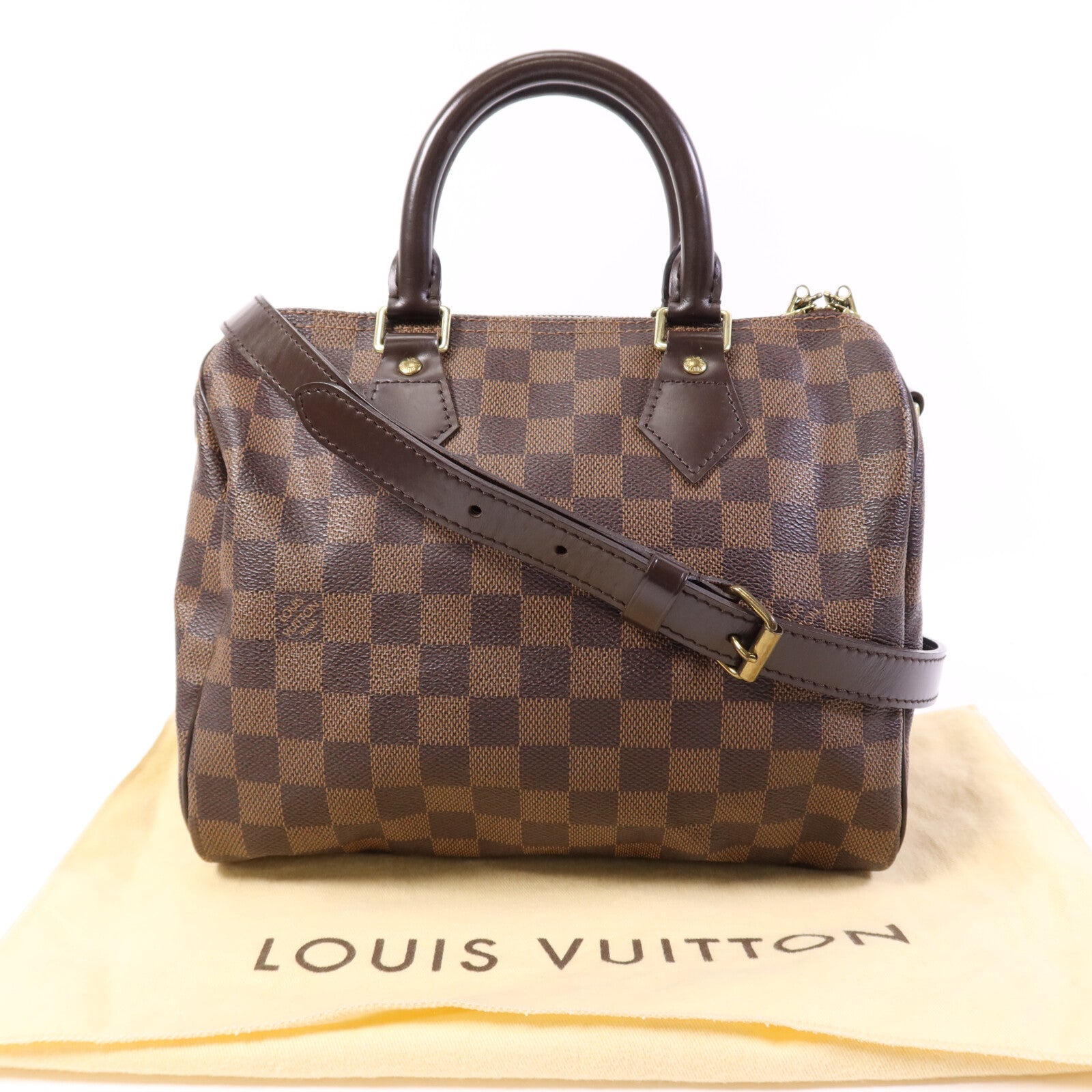 LOUIS VUITTON Damier Speedy Bandouliere 25金扣手挽肩背兩用袋