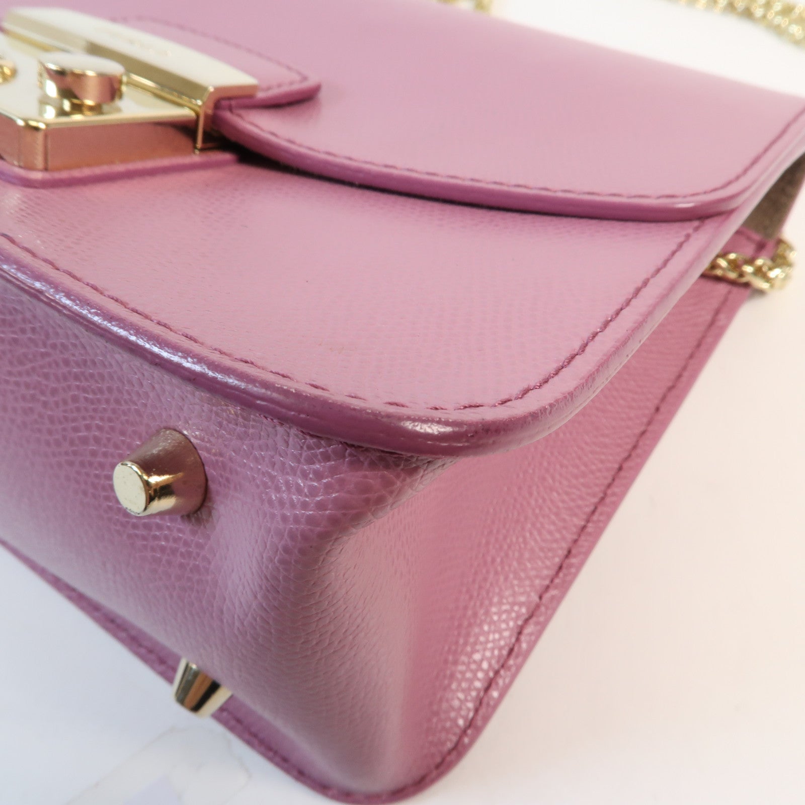 Furla 牛皮皮革Chain Shoulder金扣鏈帶肩背袋