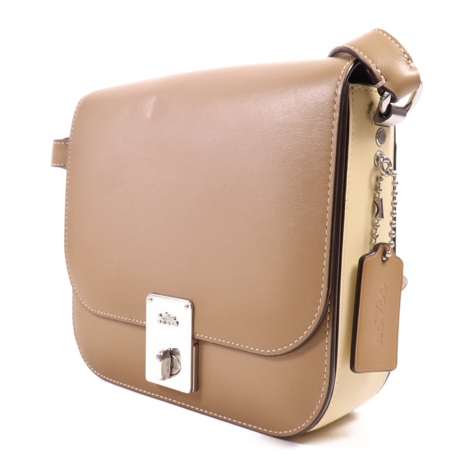 COACH 牛皮皮革Shoulder Bag銀扣肩背袋