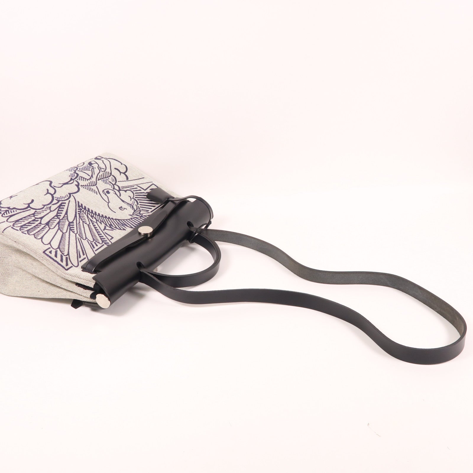 HERMES 帆布Herbag PM Retourne Pegase Pop銀扣 手挽肩背兩用袋黑色/藍色