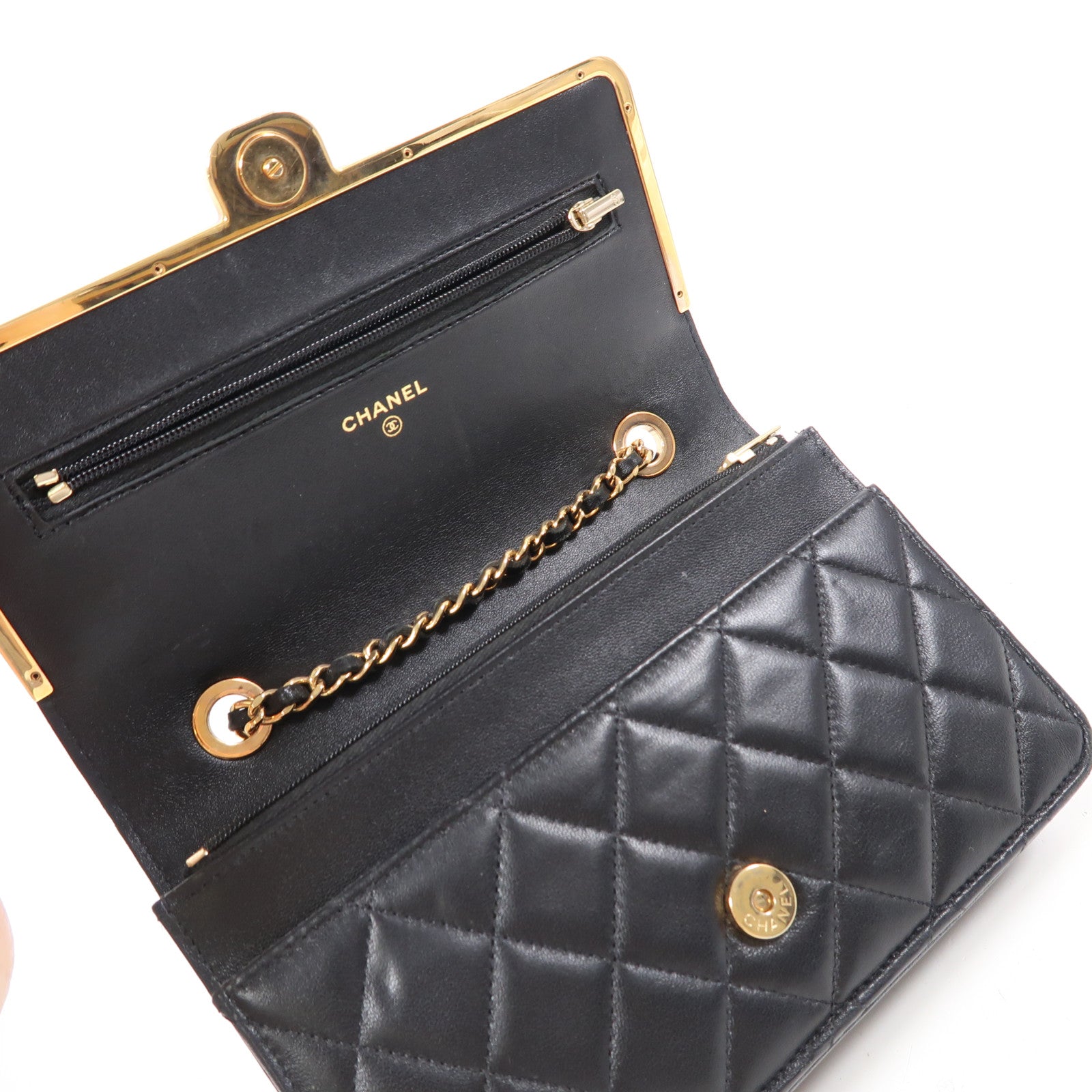CHANEL 羊皮皮革Wallet On Chain金扣鏈帶肩背袋