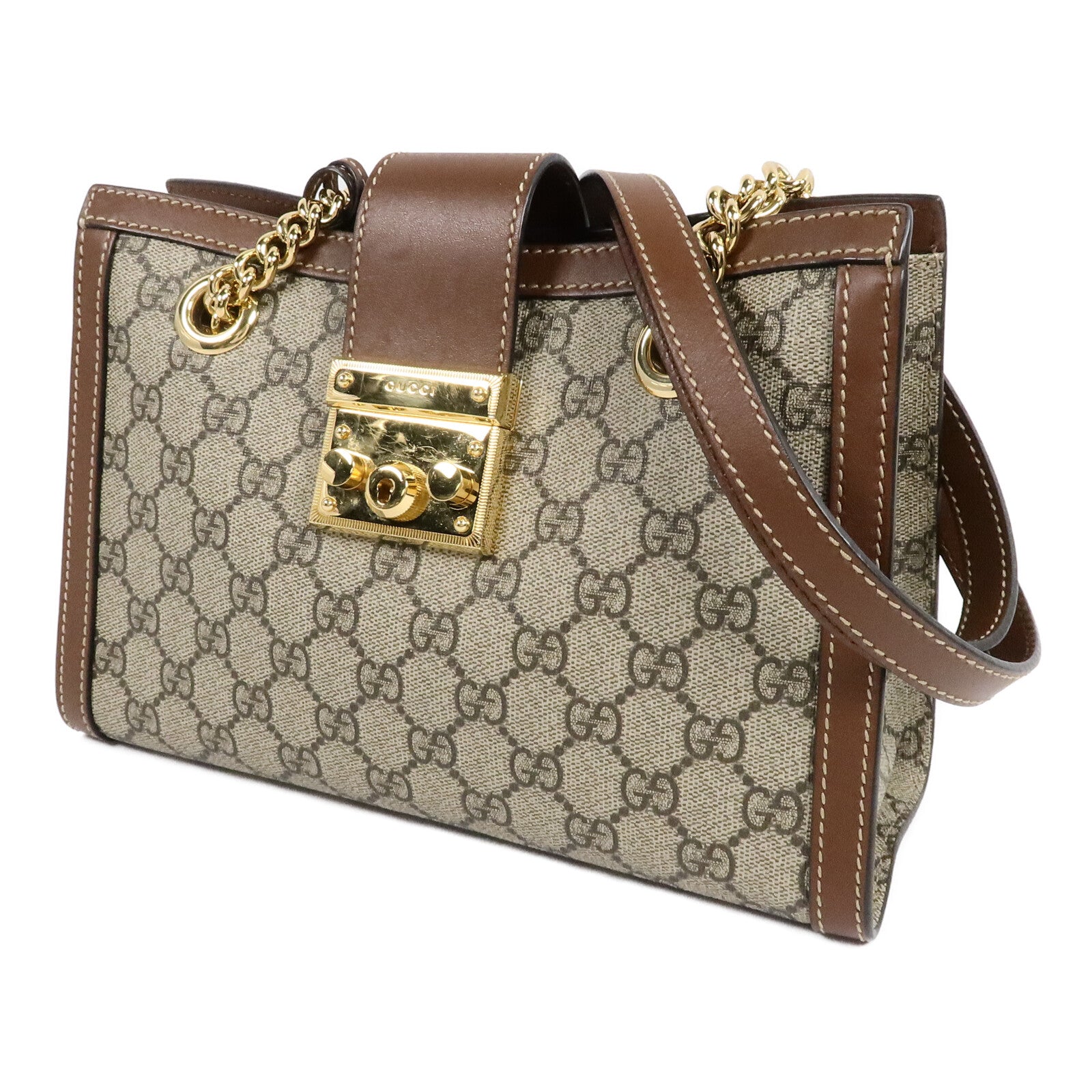 GUCCI 塗層帆布GG GHW Padlock鏈帶肩背袋