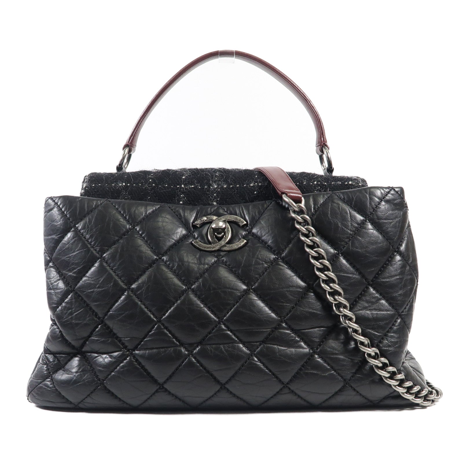 CHANEL 牛皮皮革Shoulder Bag銀扣鏈帶手挽肩背兩用袋