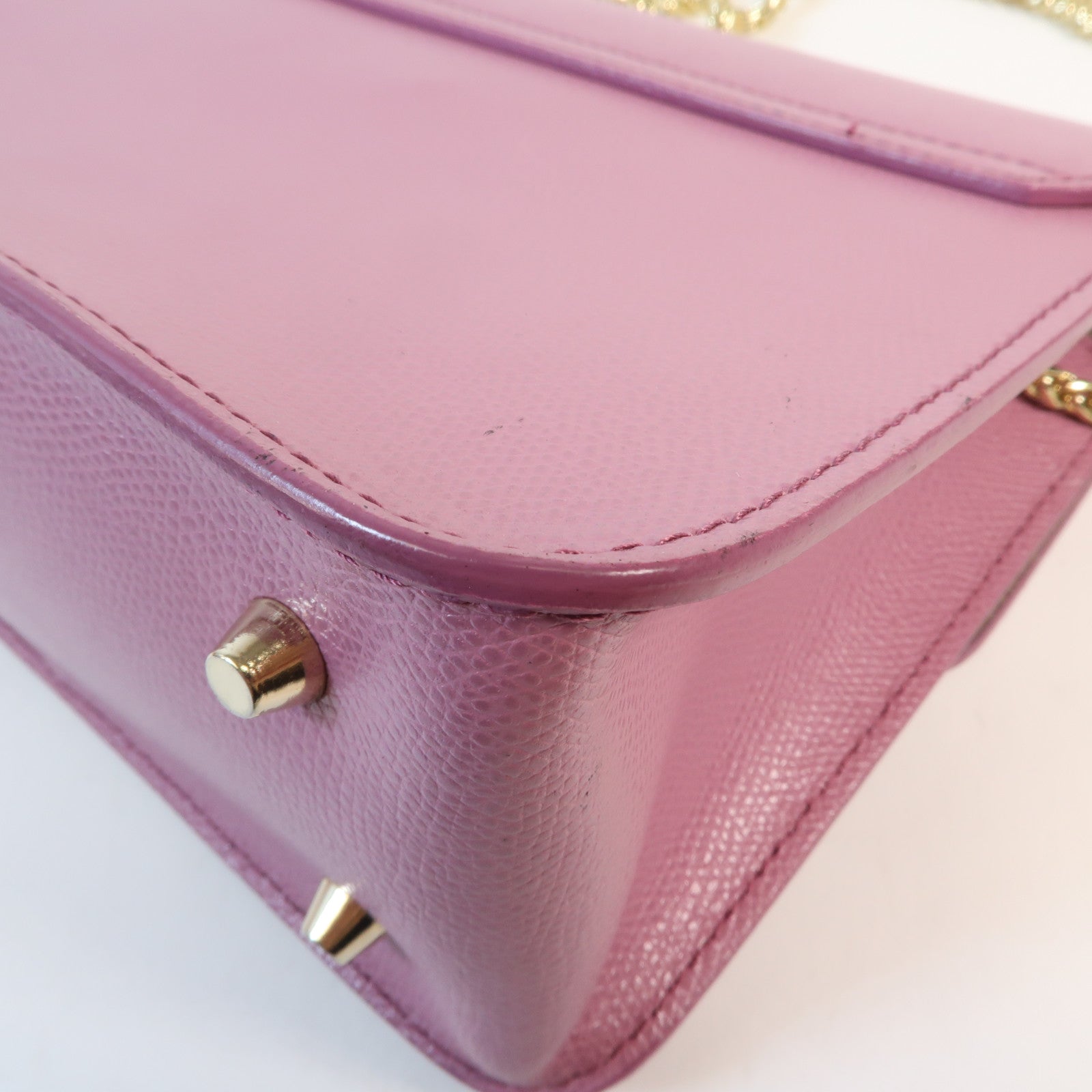 Furla 牛皮皮革Chain Shoulder金扣鏈帶肩背袋