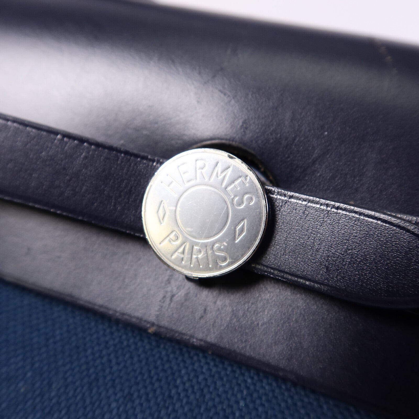 HERMES 帆布Herbag PM手挽肩背兩用袋Ocean Blue/Blue Indi