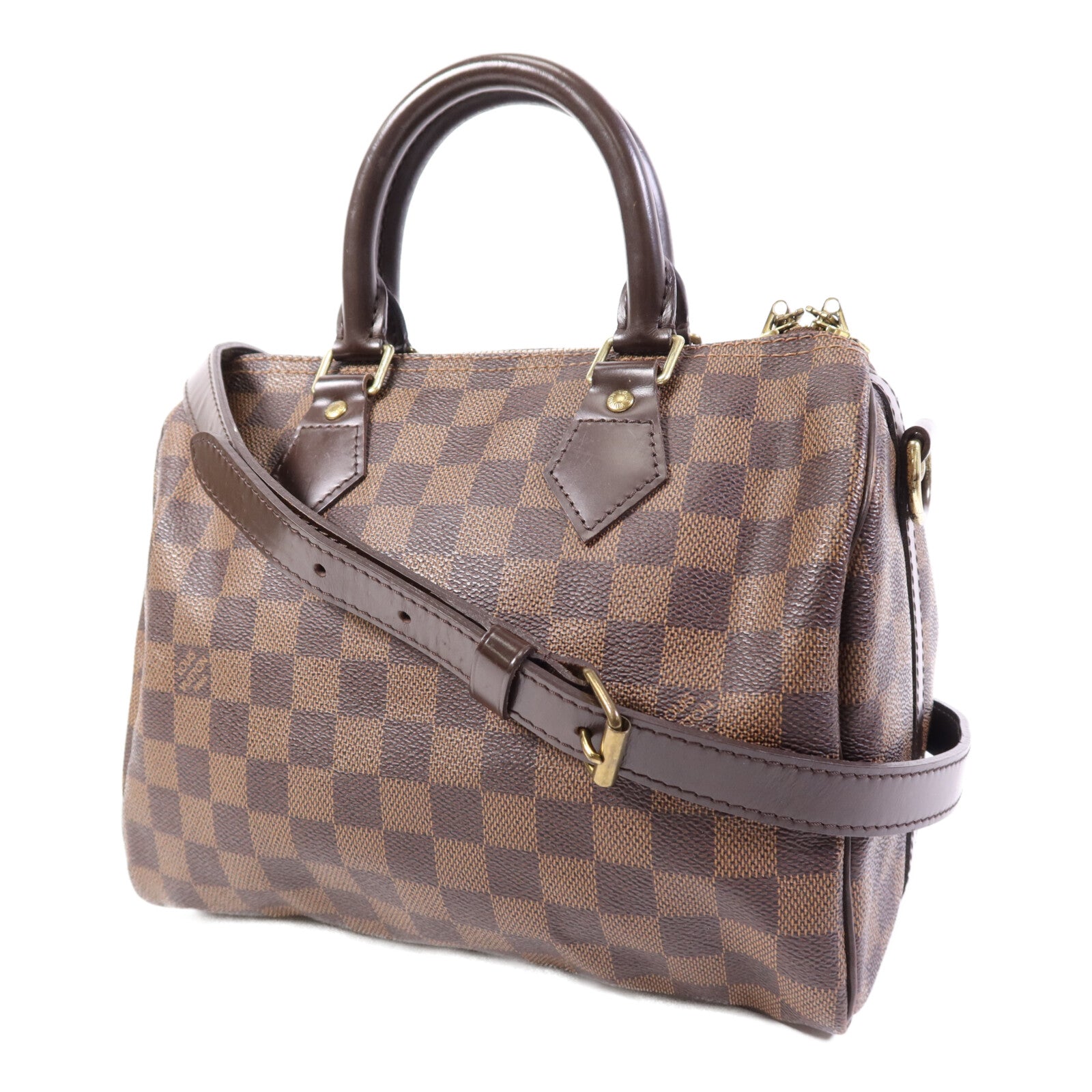 LOUIS VUITTON Damier Speedy Bandouliere 25金扣手挽肩背兩用袋