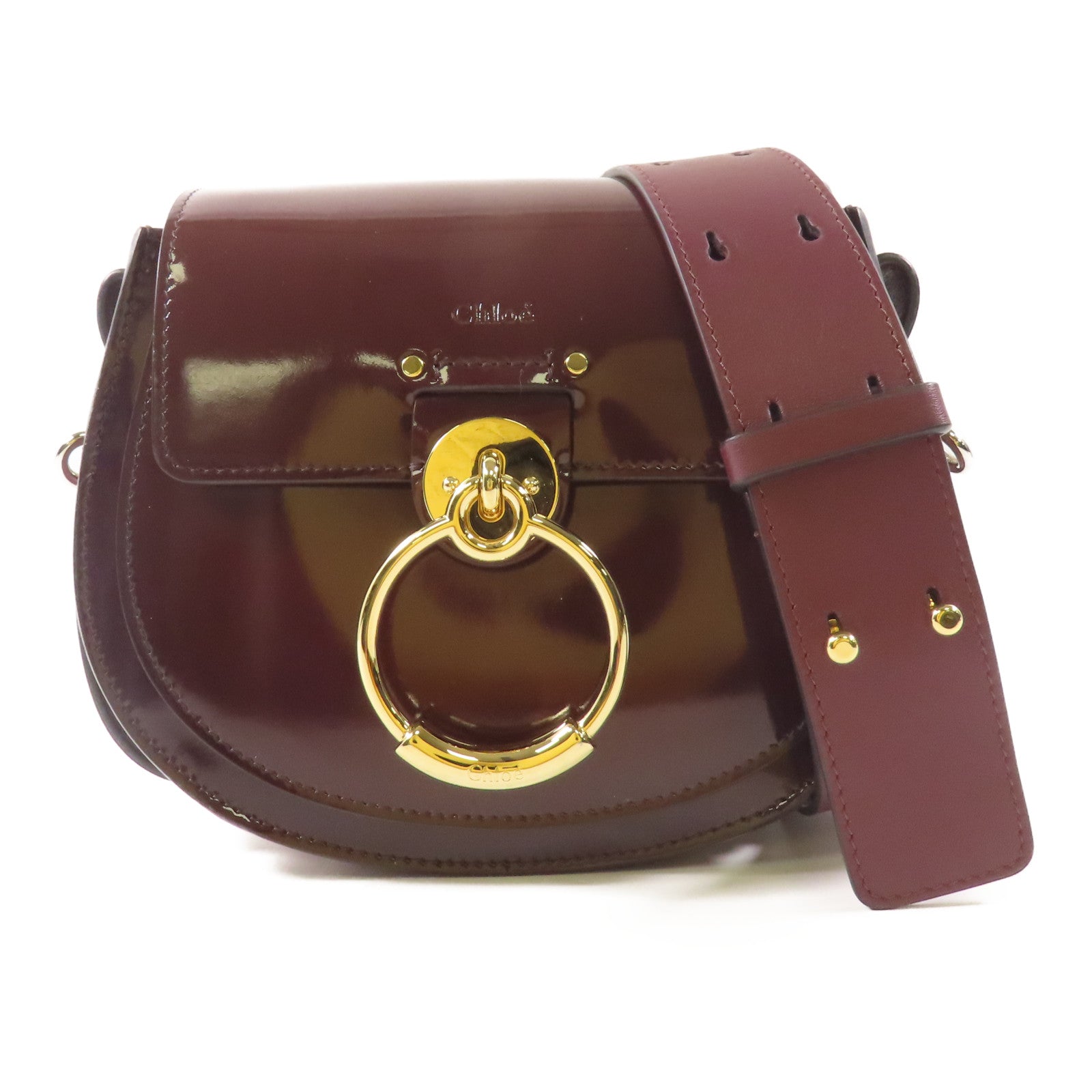 Chloe 牛皮皮革Tess Bag金扣手挽肩背兩用袋棕色